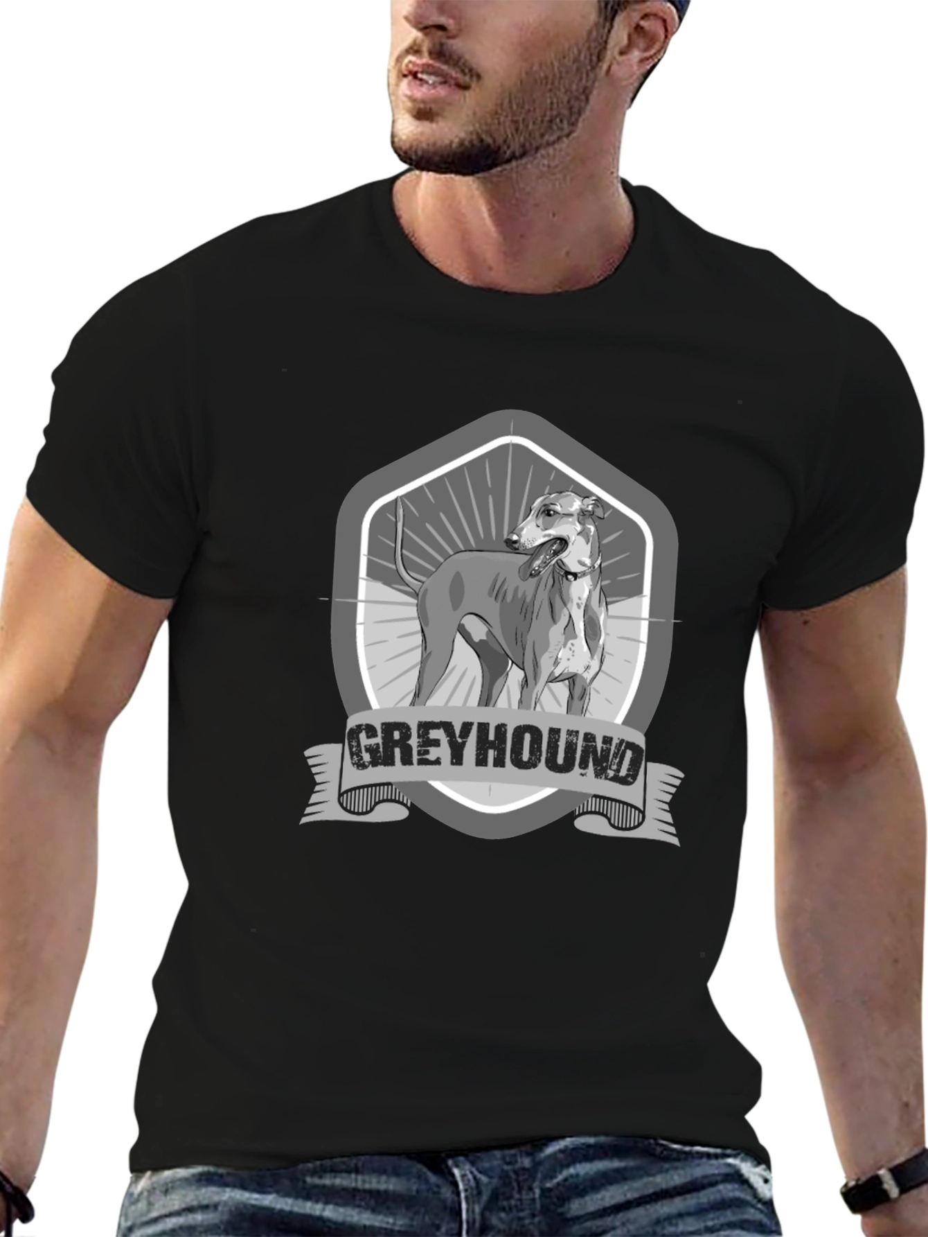 Greyhound Dog Graphic Print Black T-Shirt