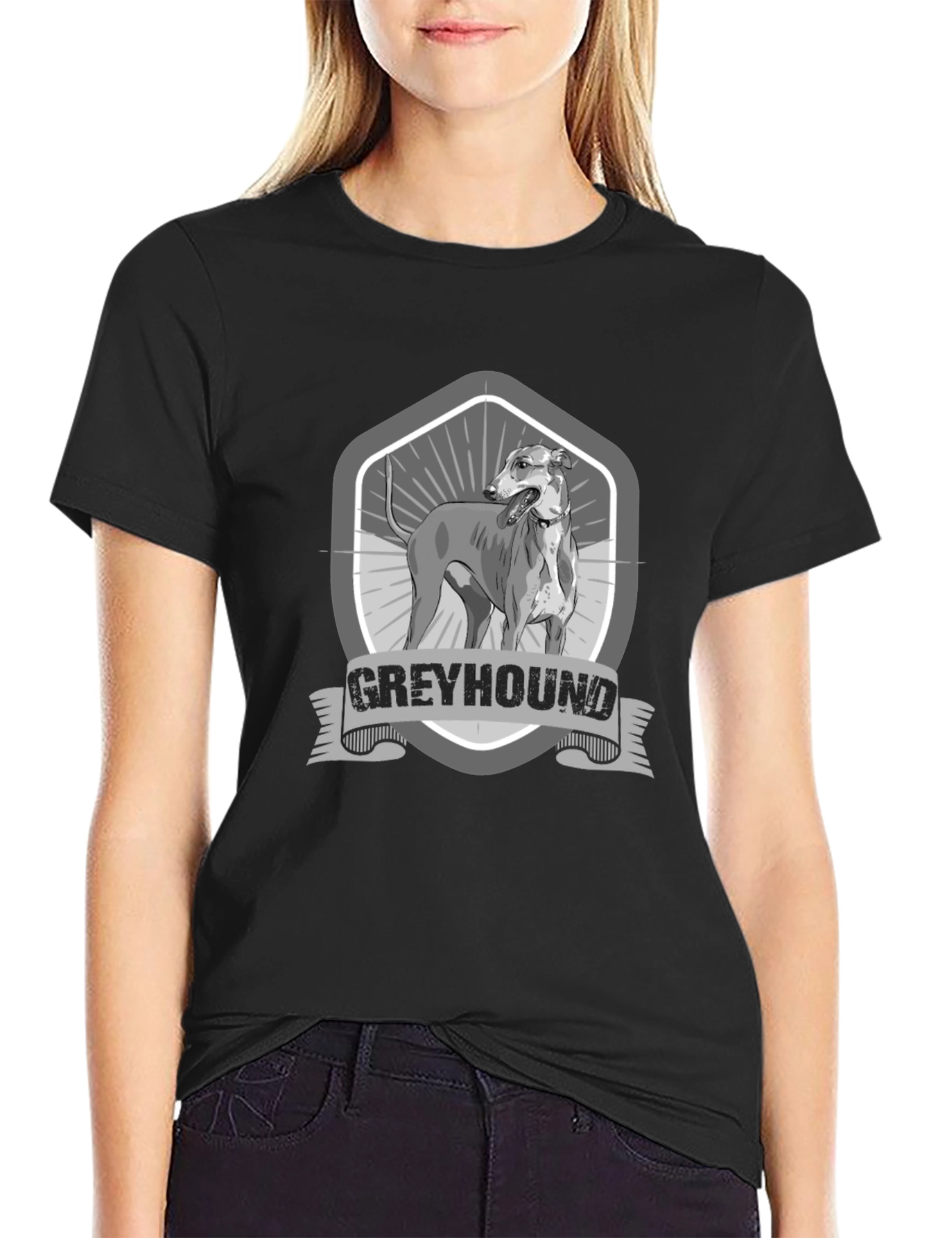 Greyhound Dog Graphic Print Black T-Shirt