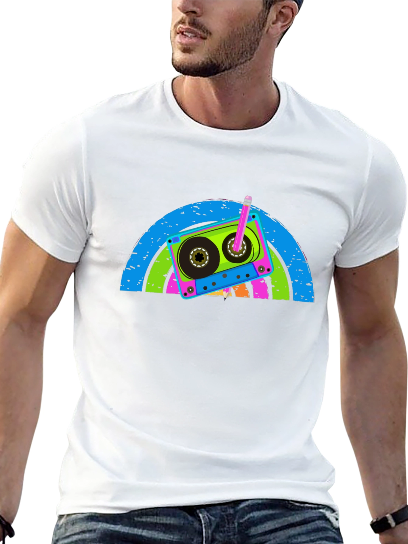 Retro Cassette Tape Rainbow Graphic Tee