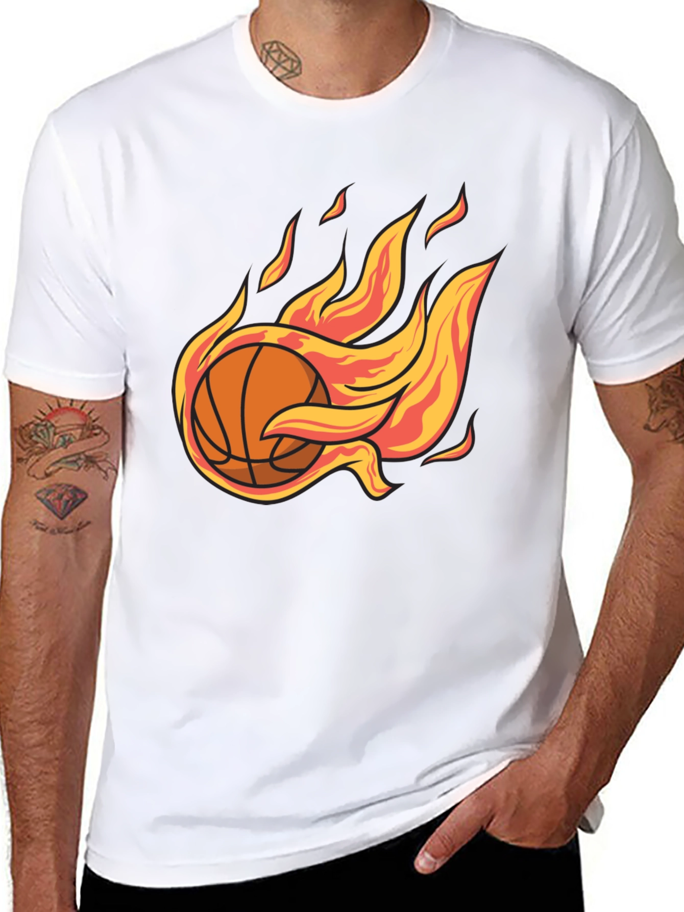 Flaming Basketball Graphic Tee - Cool Sports T-Shirt