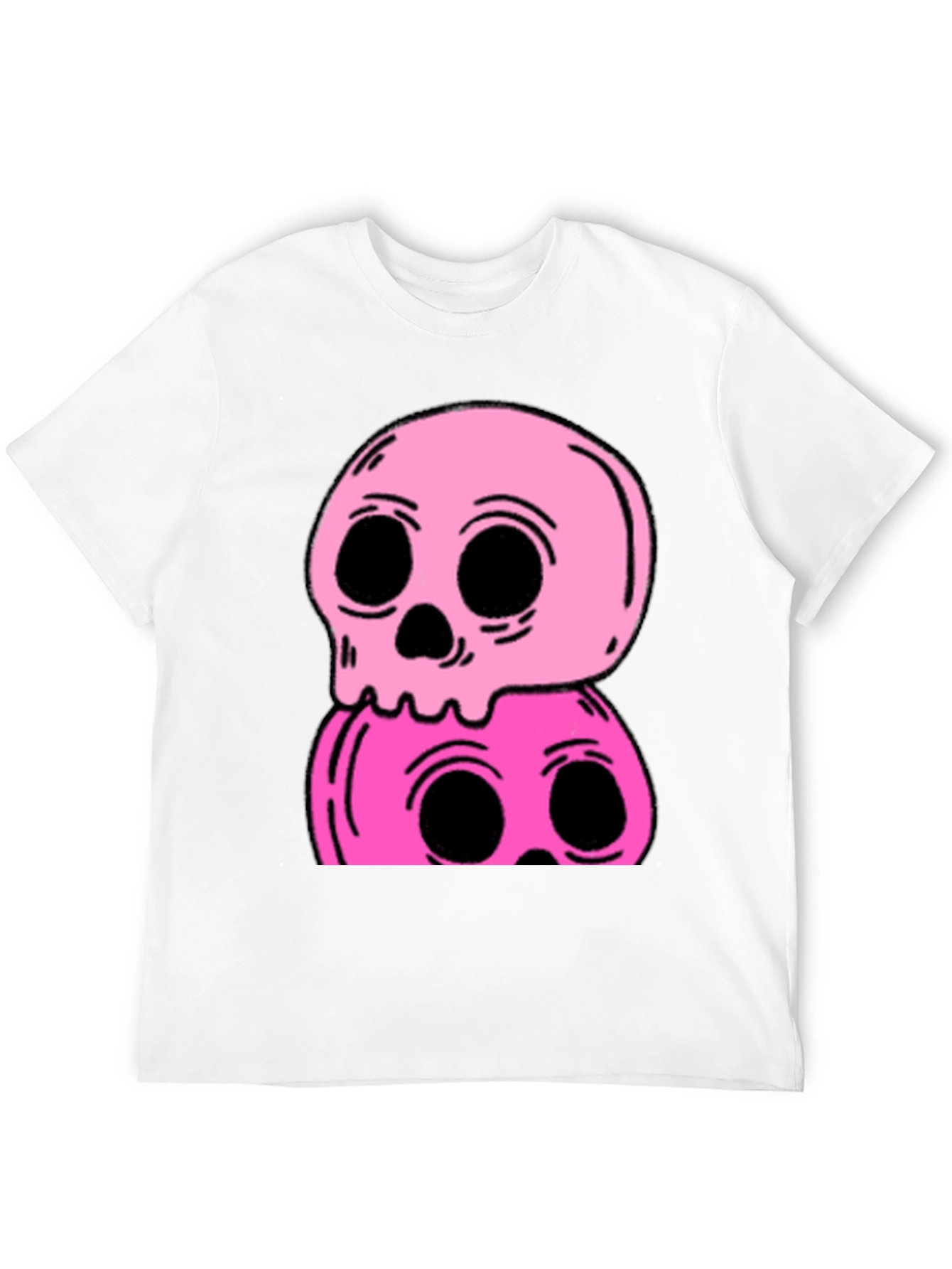 Stacked Skull Tee - Edgy Pink Graphic Print