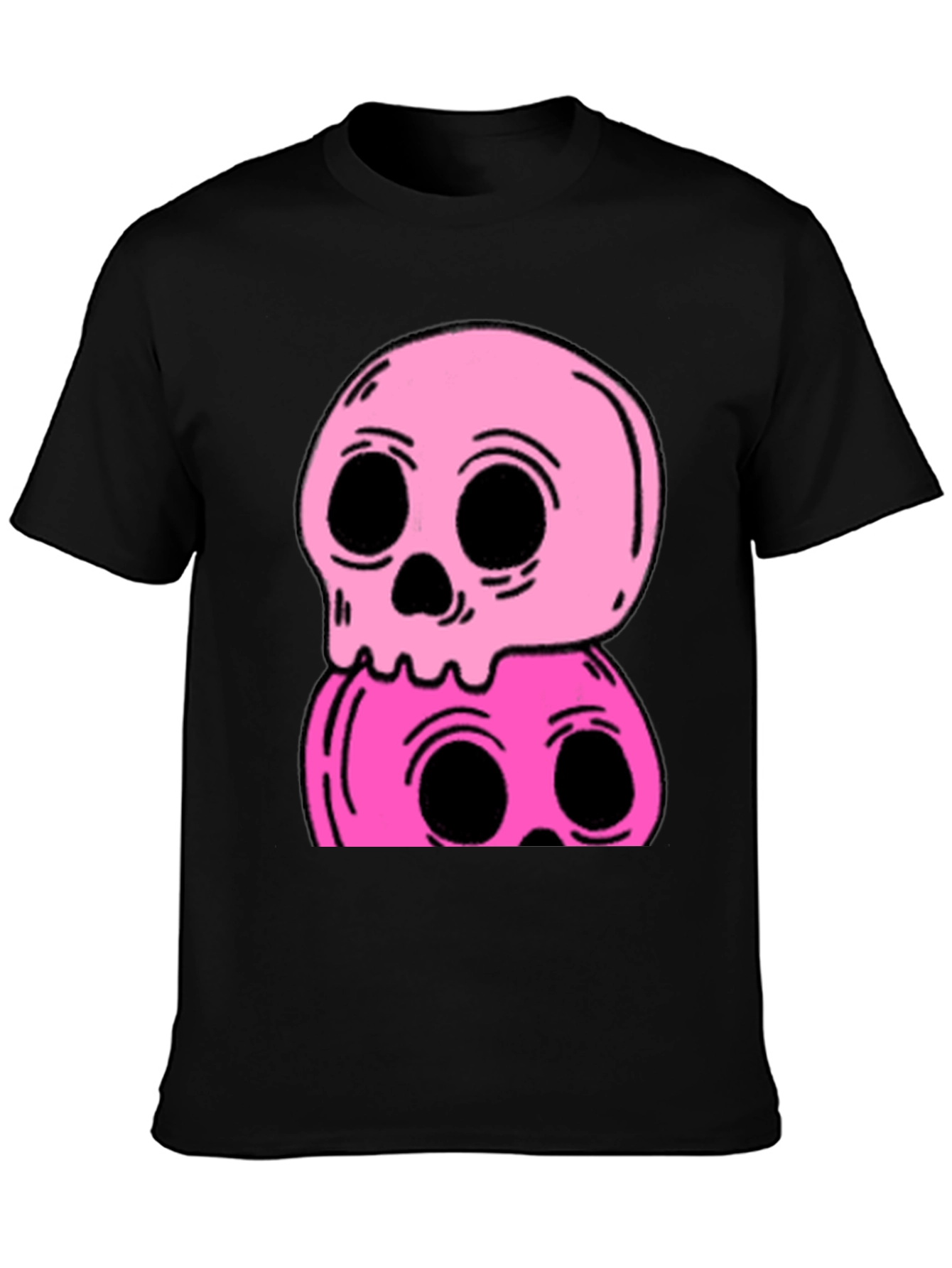 Stacked Skull Tee - Edgy Pink Graphic Print