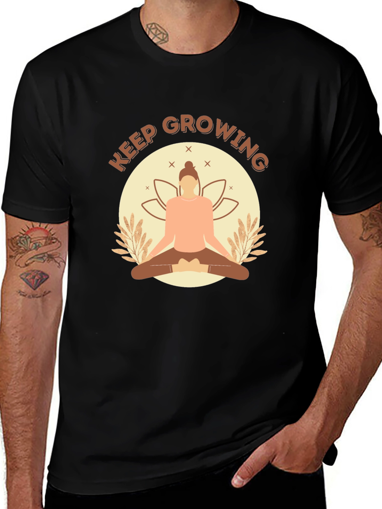 Keep Growing Yoga Black T-Shirt