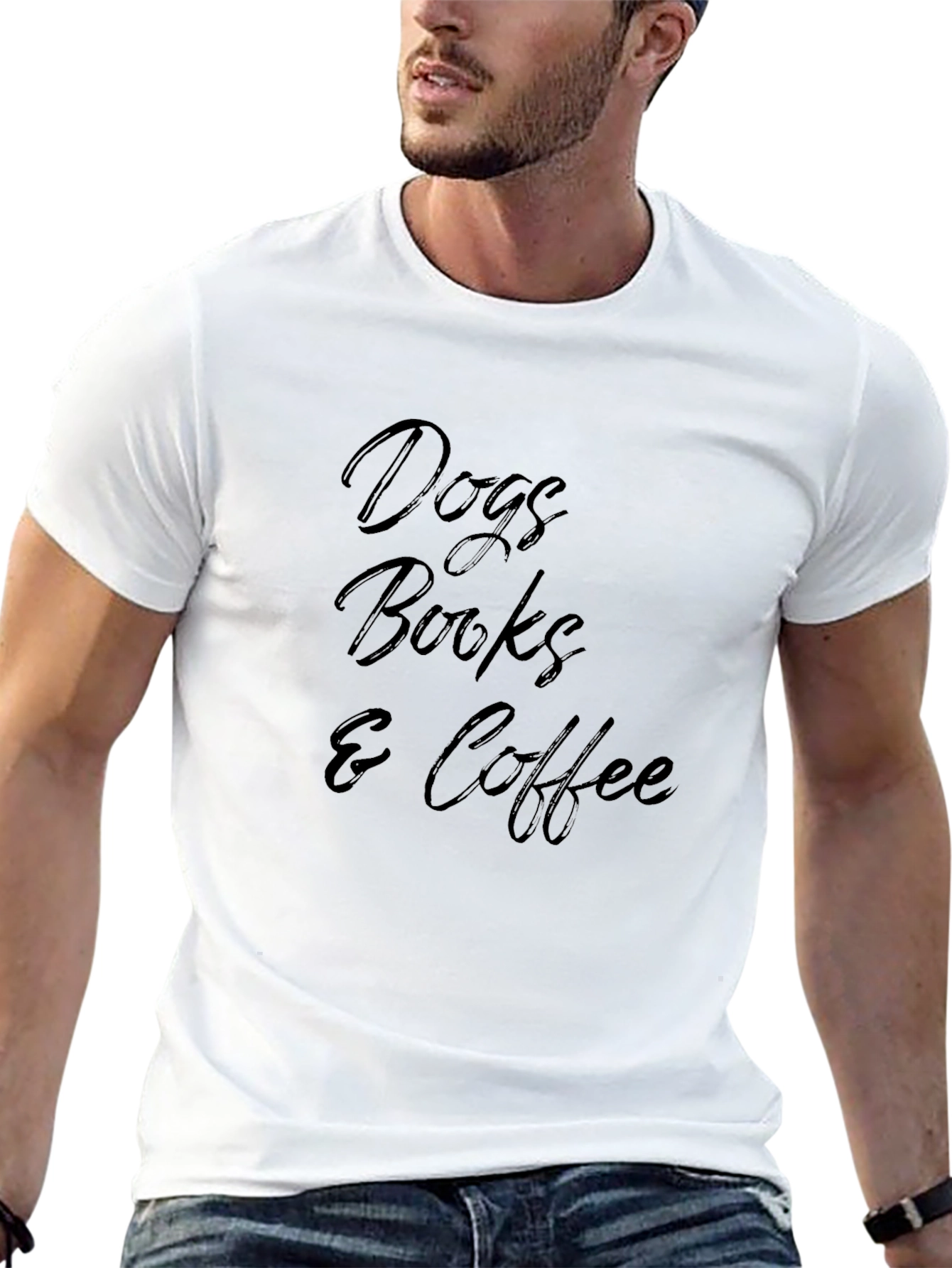 Dogs Books and Coffee Black Graphic T-Shirt