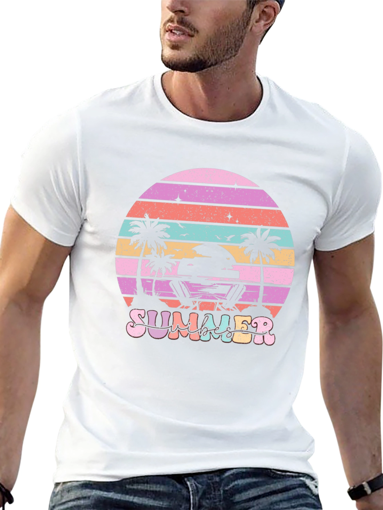Summer Beach T-Shirt Sunset Palm Tree Vacation Tee