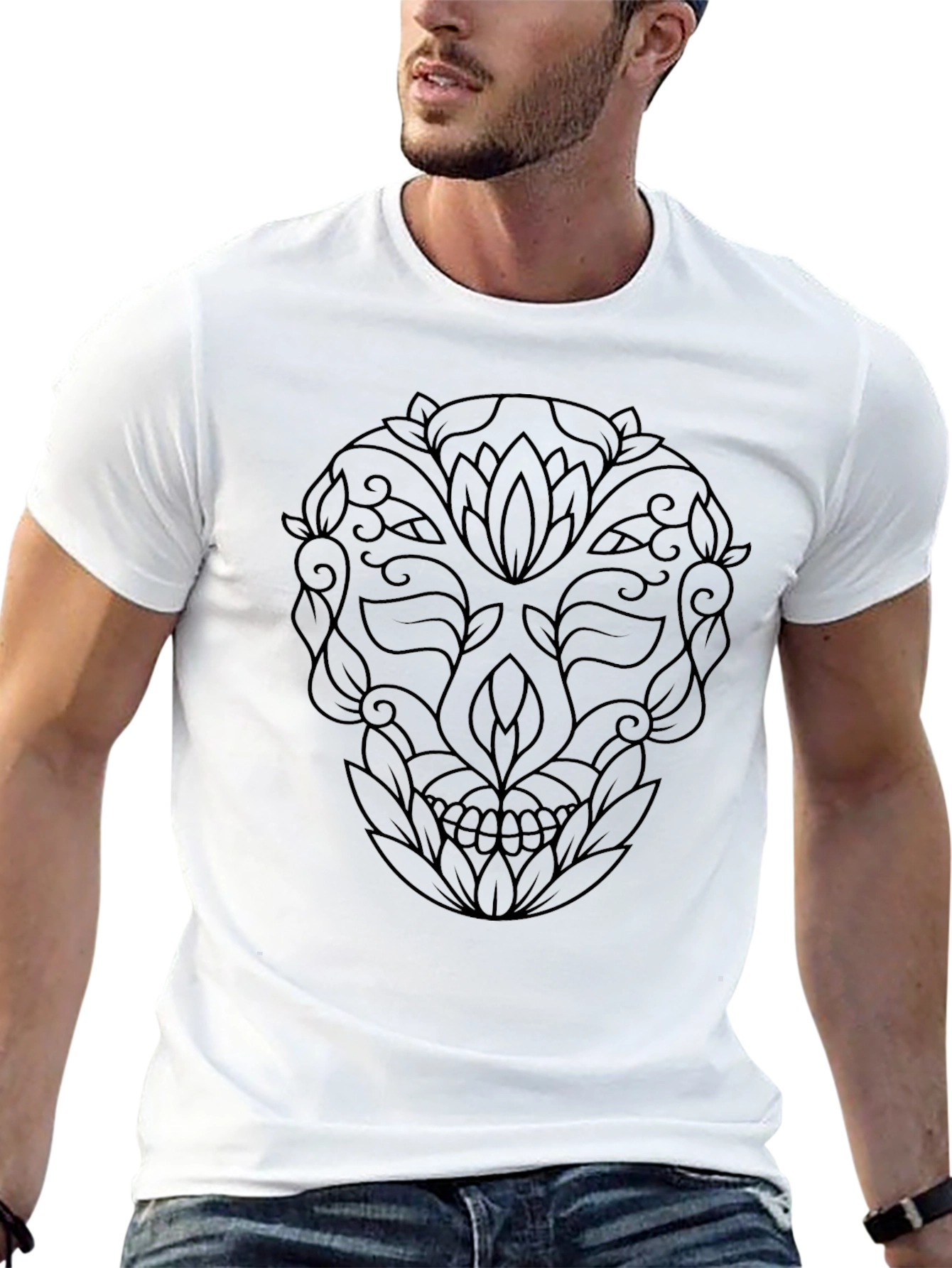 Floral Skull Graphic Tee - Stylish Black T-Shirt