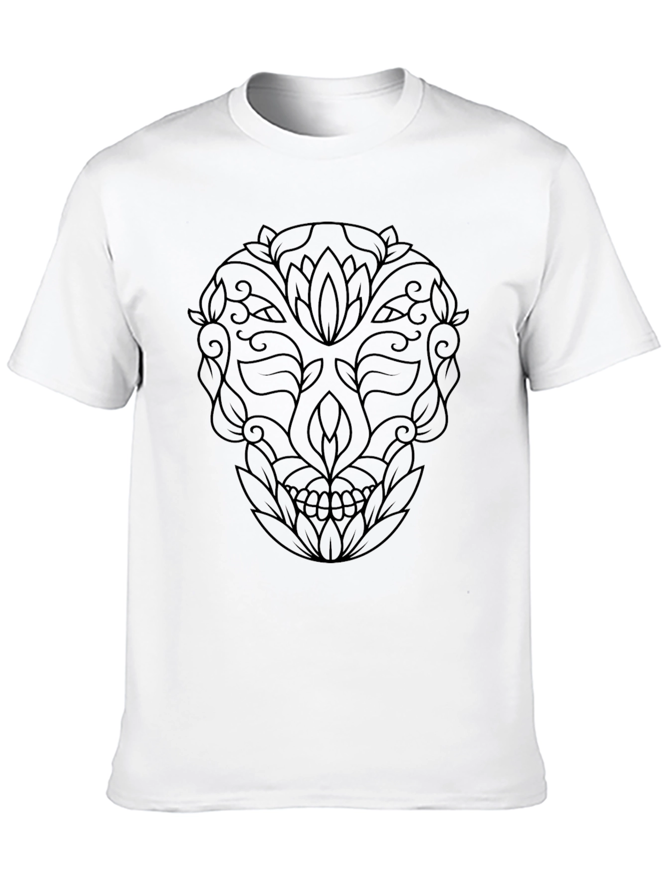 Floral Skull Graphic Tee - Stylish Black T-Shirt
