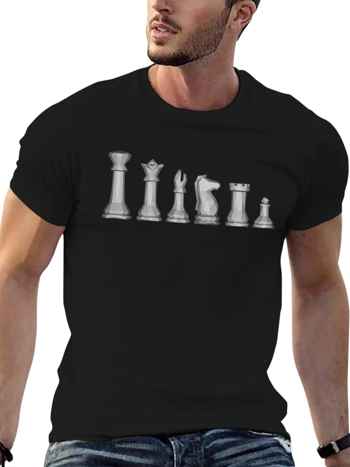 Chess Piece Lineup T-Shirt - Geometric Design
