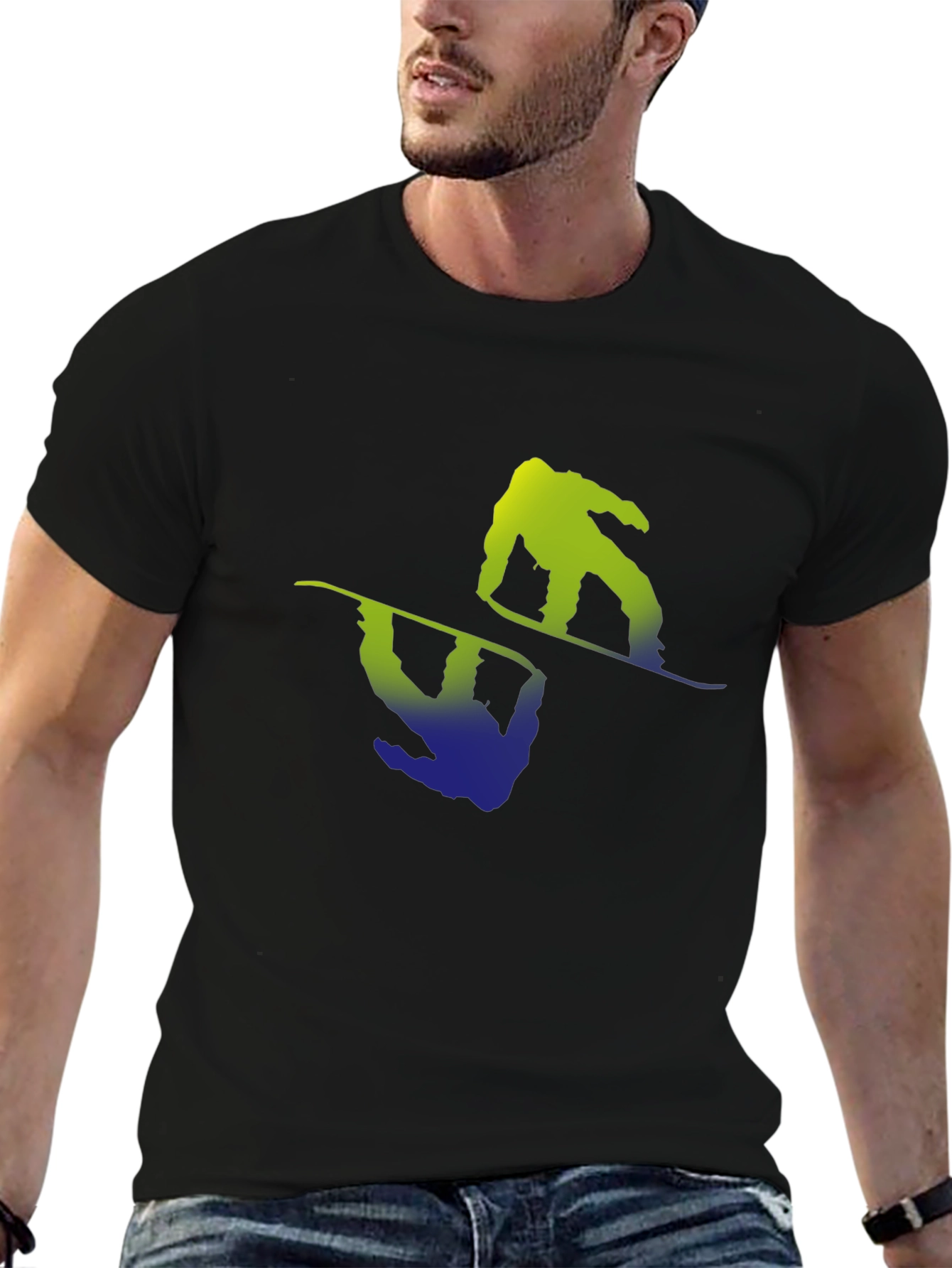 Snowboarder Graphic Tee - Black Cotton Blend Shirt