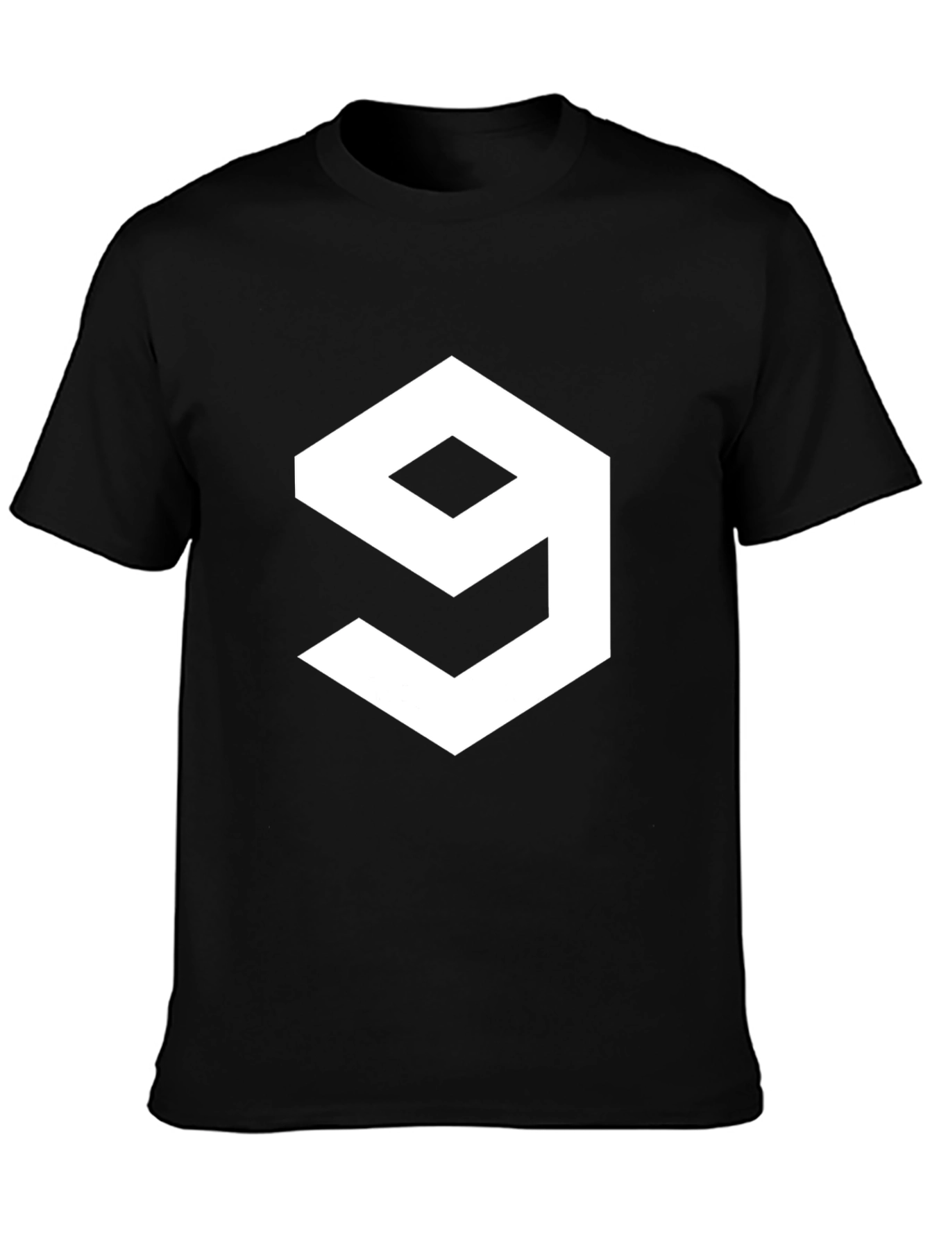 Geometric Number 9 Graphic Tee - Casual Black T-Shirt