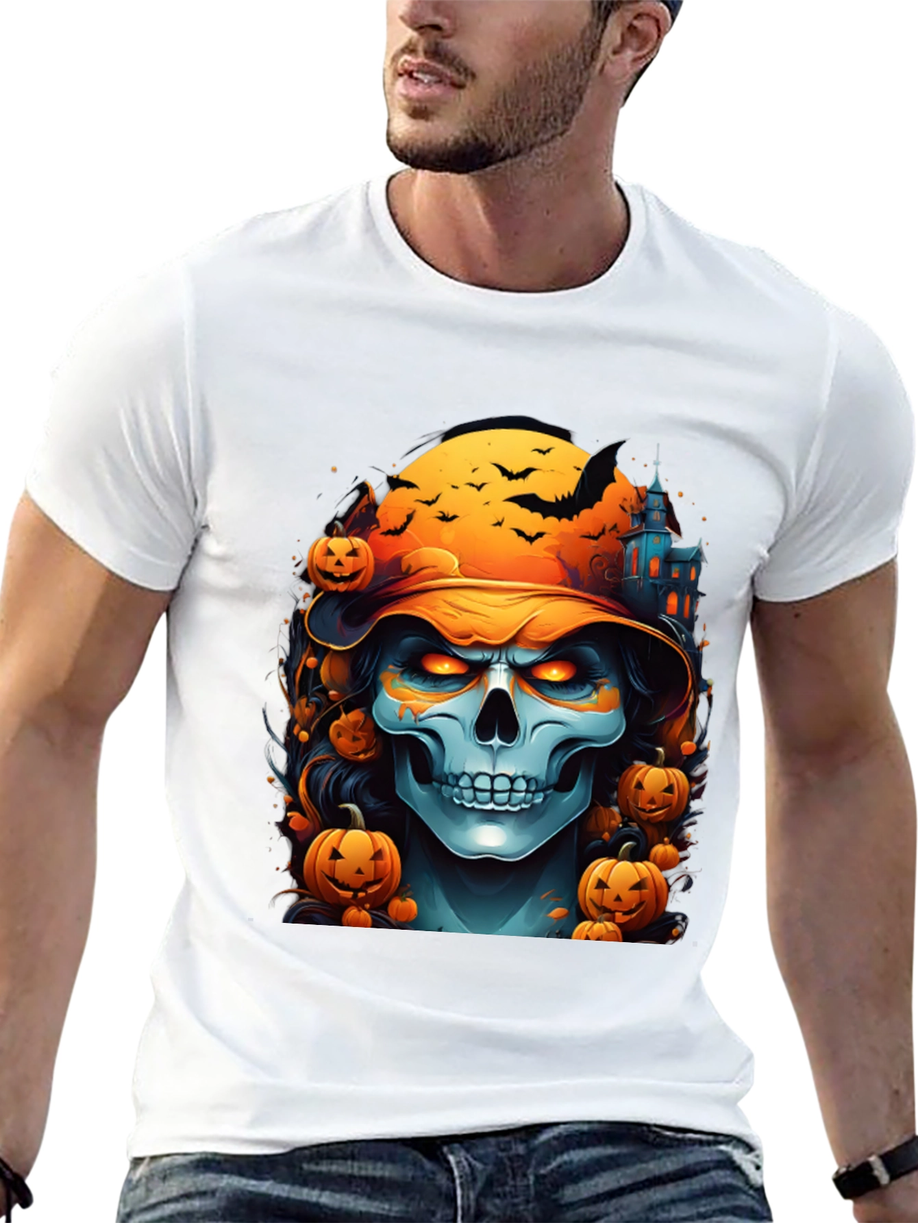 Halloween Skull Graphic Tee - Spooky Season Shirt