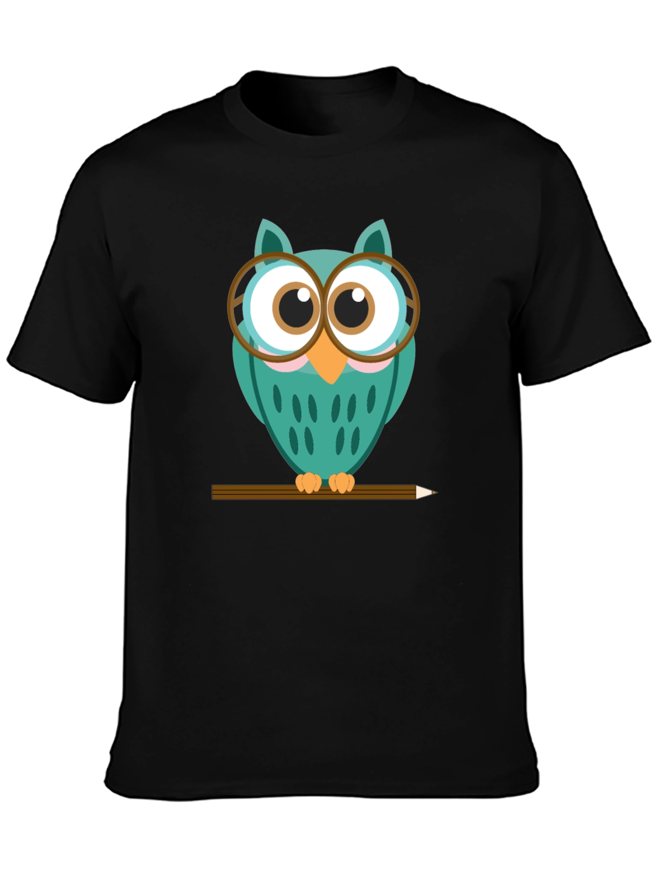 Whimsical Owl Graphic Tee - Black Cotton Blend Shirt
