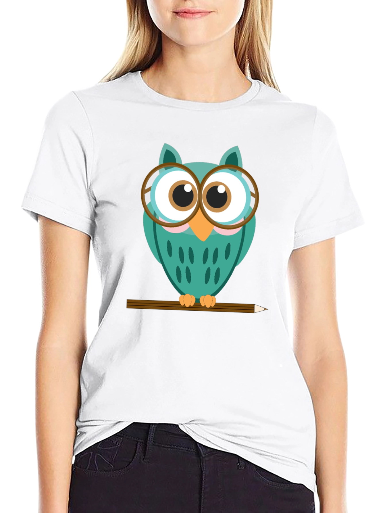 Whimsical Owl Graphic Tee - Black Cotton Blend Shirt