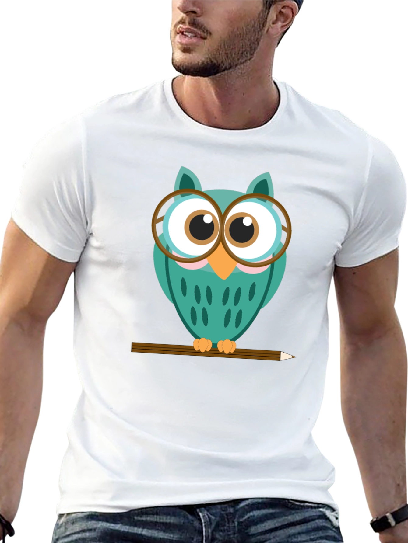 Whimsical Owl Graphic Tee - Black Cotton Blend Shirt