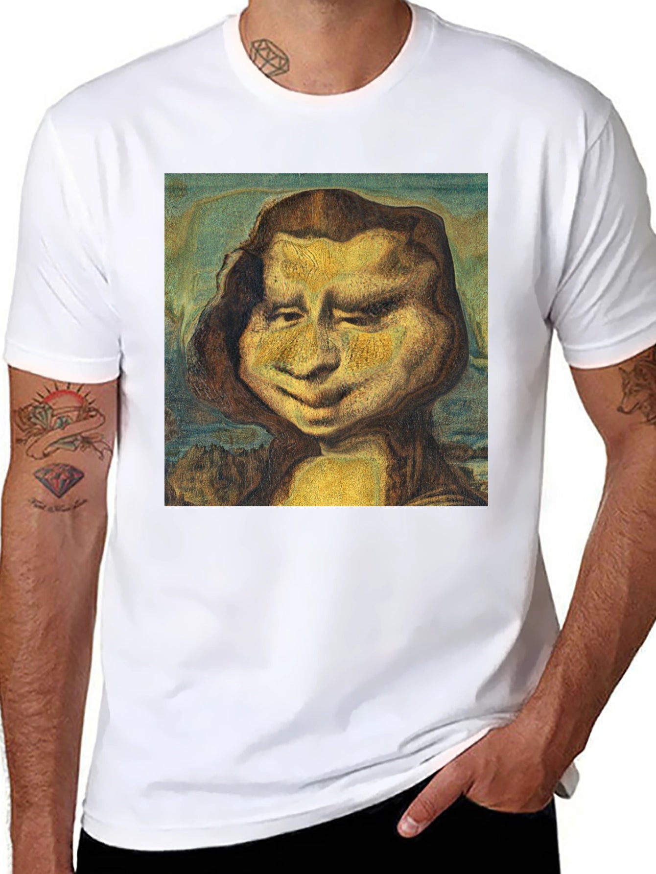 Funny Mona Lisa Graphic Black T-Shirt