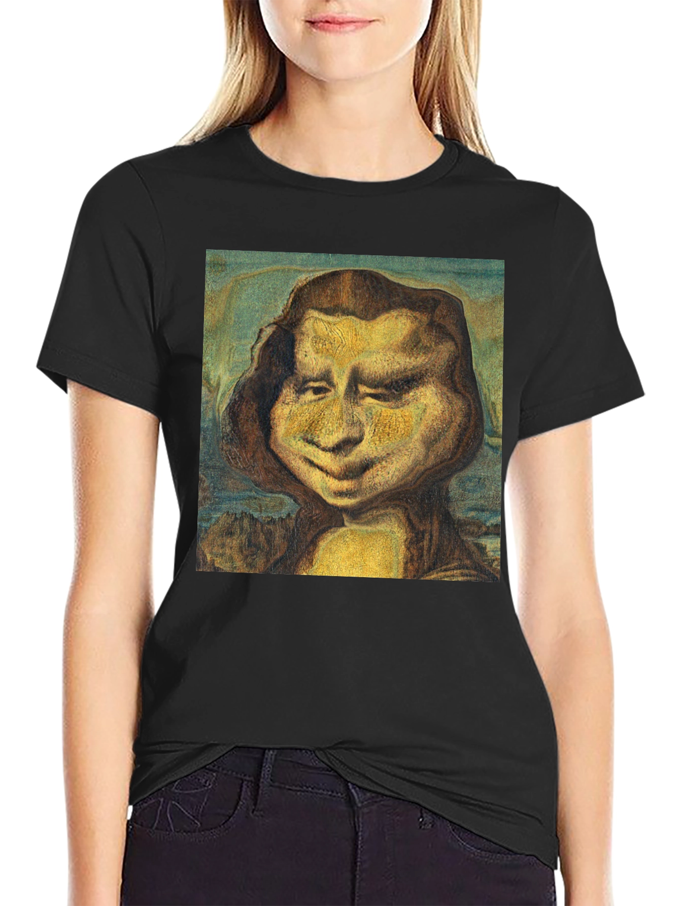 Funny Mona Lisa Graphic Black T-Shirt