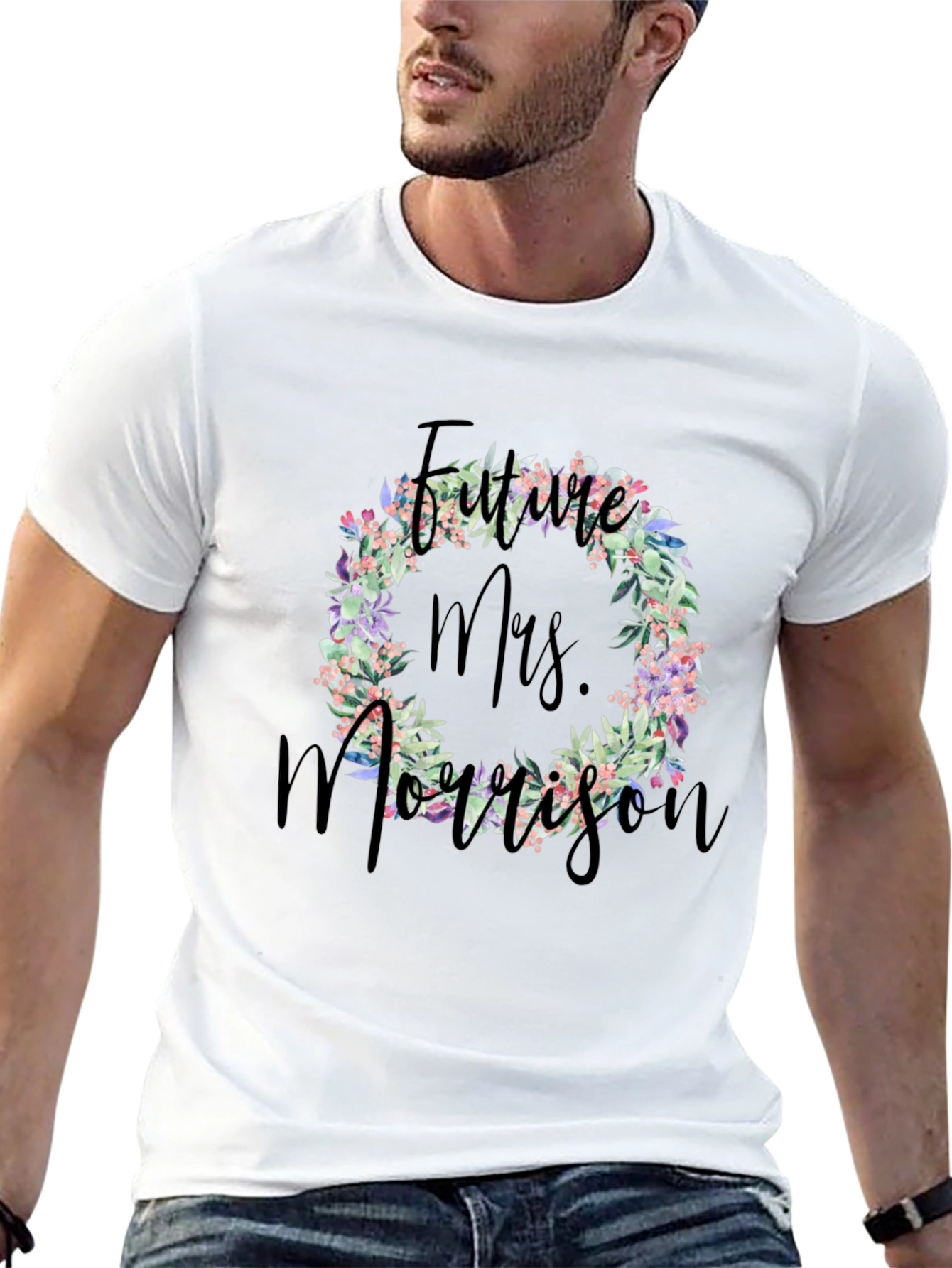 Future Mrs. Morrison Floral Wreath Black T-Shirt