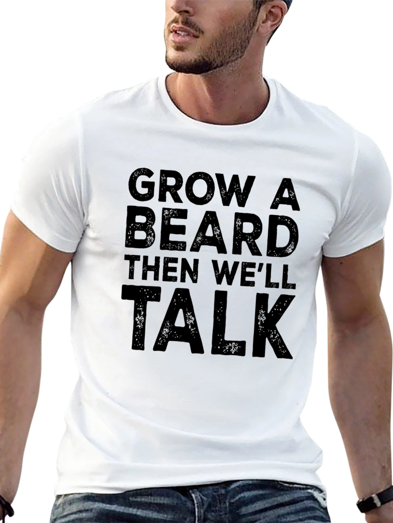 Grow A Beard Mens Black Graphic T-Shirt
