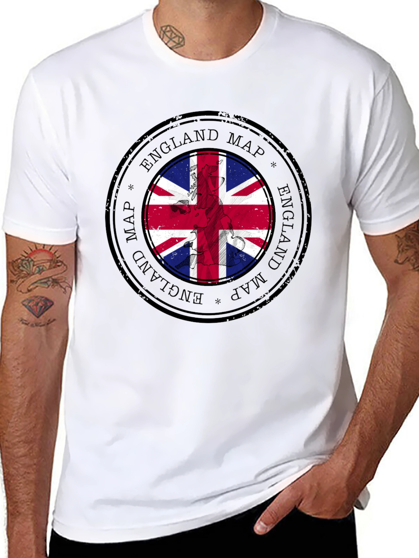 England Map Flag Graphic Tee - Black Cotton T-Shirt