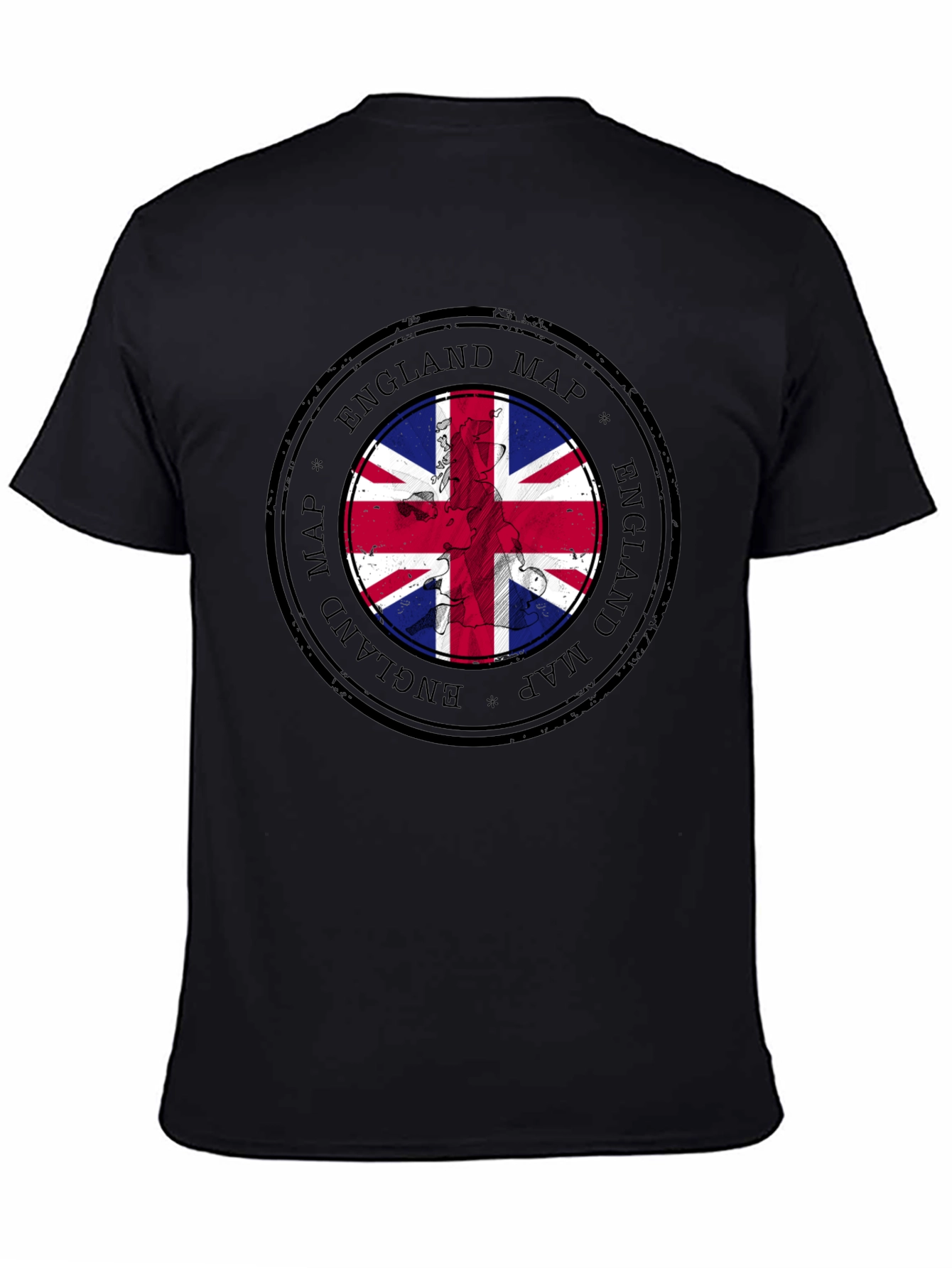 England Map Flag Graphic Tee - Black Cotton T-Shirt