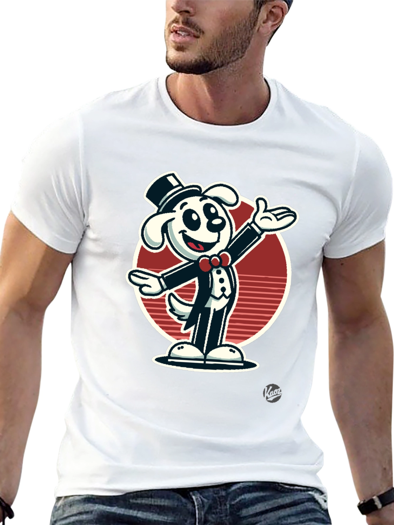 Dapper Dog Cartoon T-Shirt - Black Cotton Blend