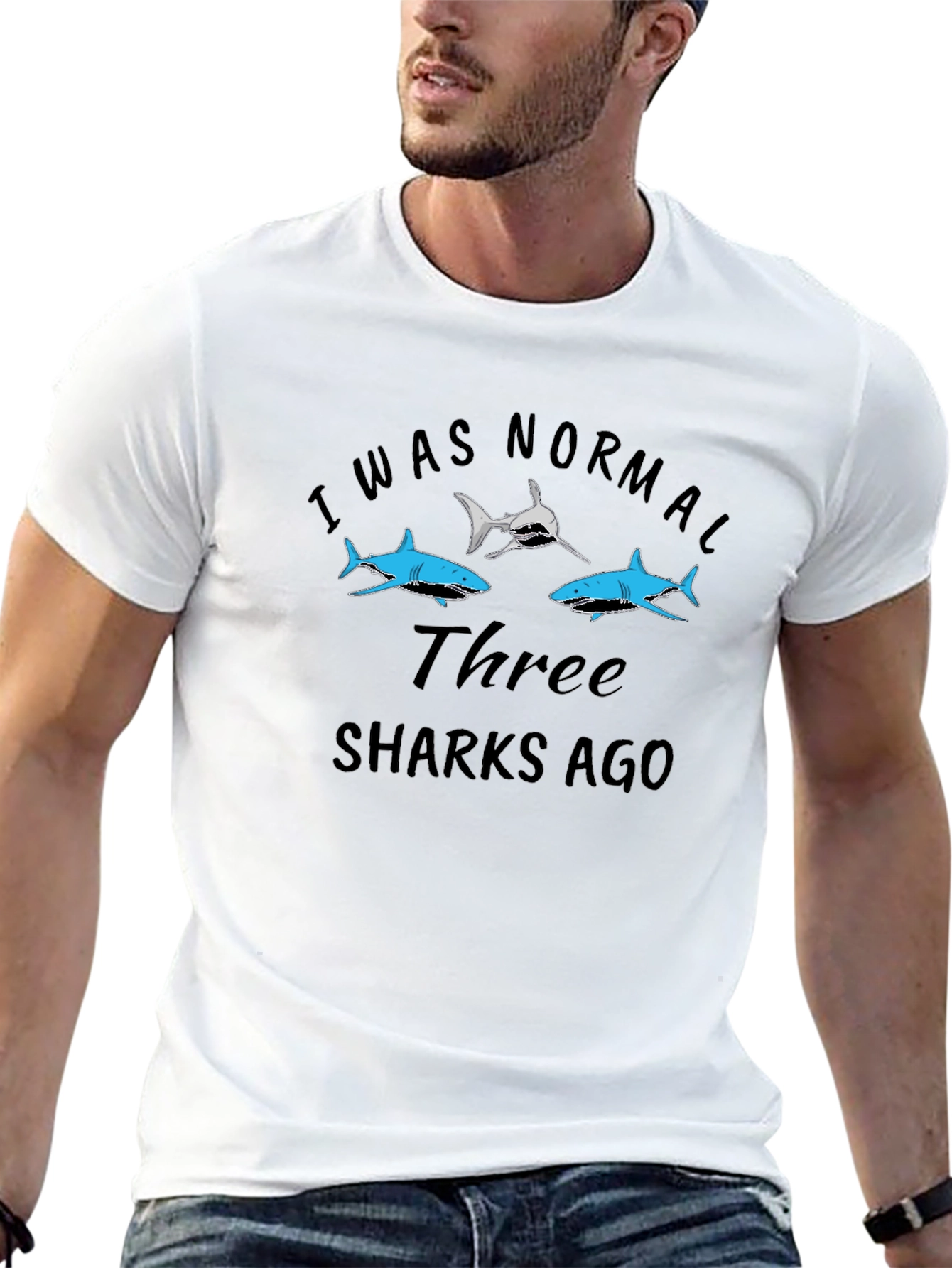 I Was Normal Three Sharks Ago Black Tee