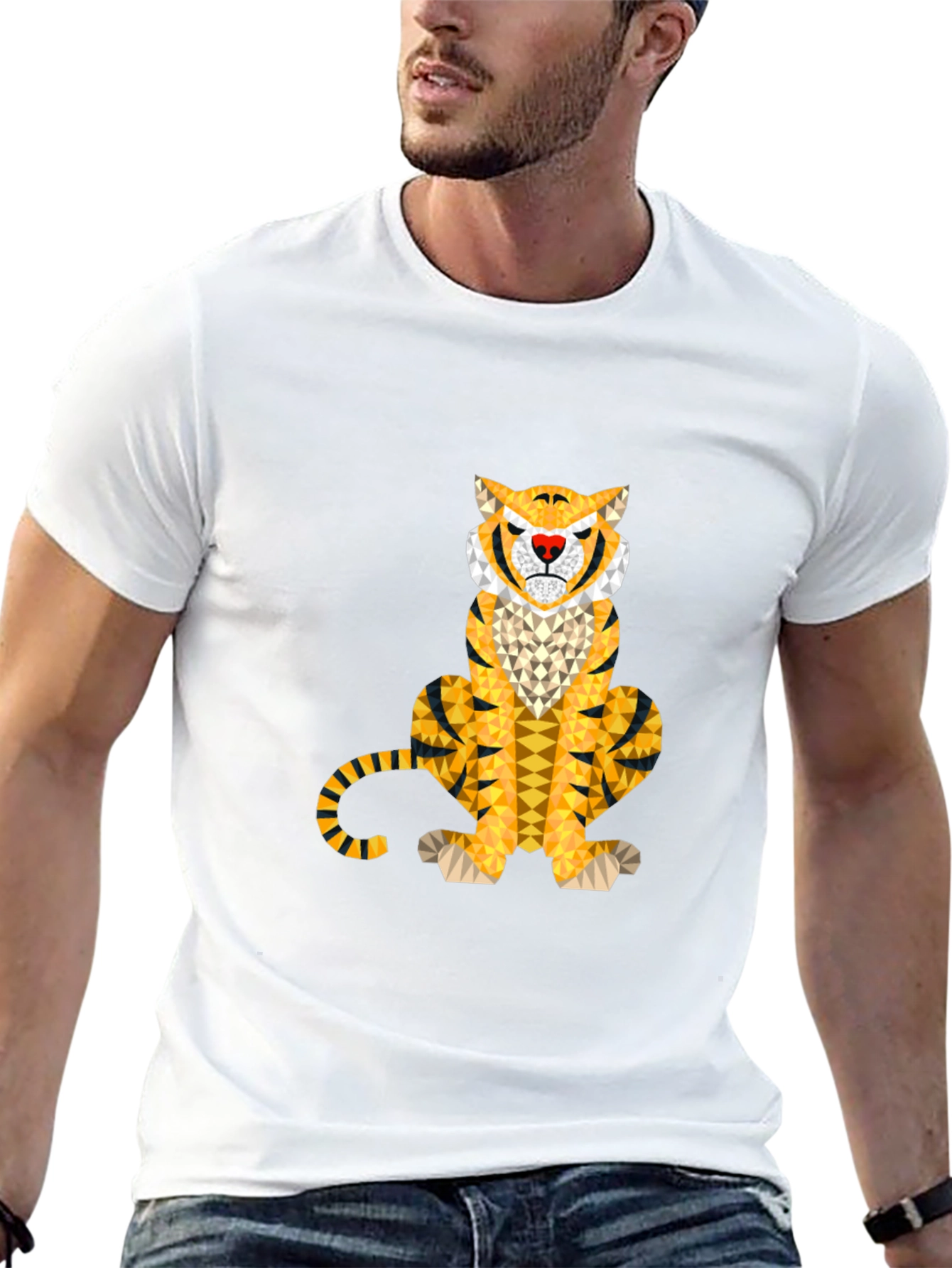 Geometric Tiger Graphic Tee - Stylish Mens Black T-Shirt
