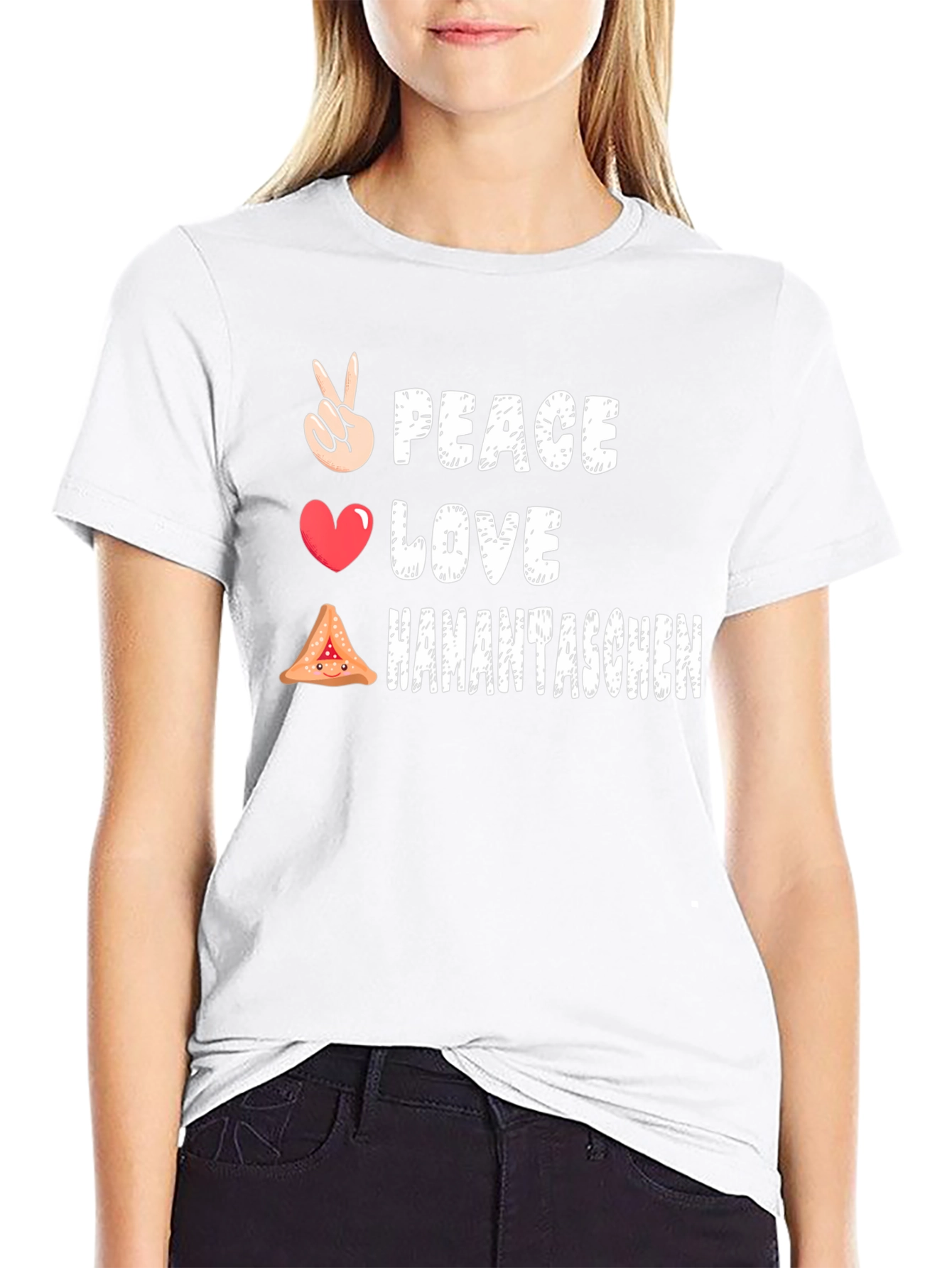 Peace Love Hamantaschen Black Graphic T-Shirt