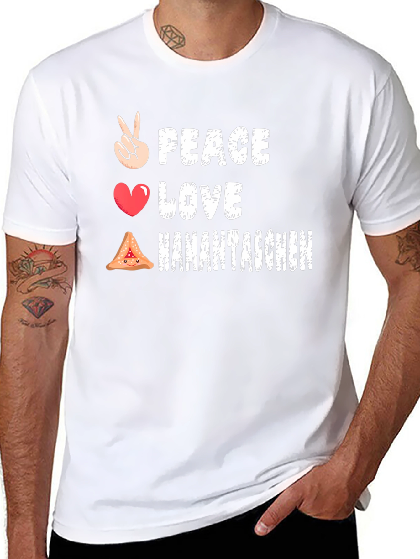 Peace Love Hamantaschen Black Graphic T-Shirt
