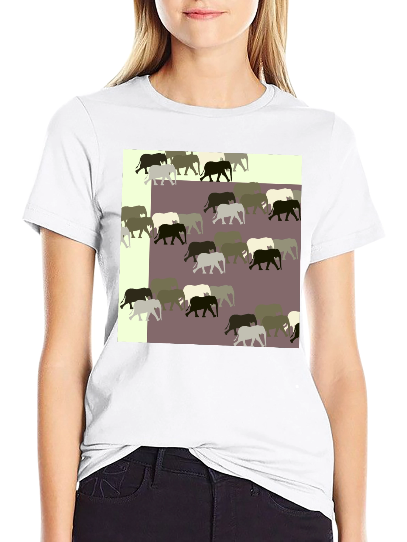 Elephant Pattern Black T-Shirt