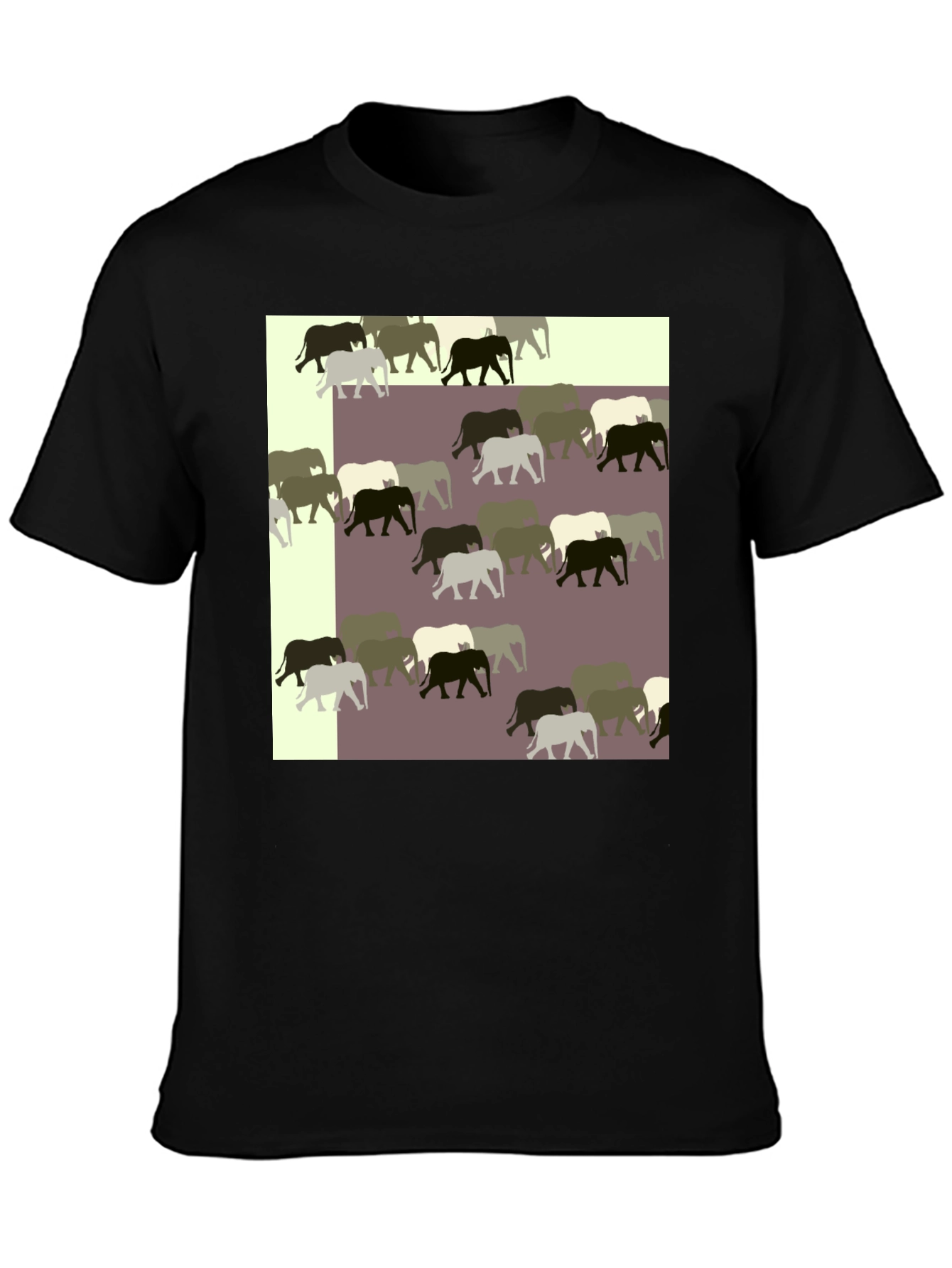Elephant Pattern Black T-Shirt