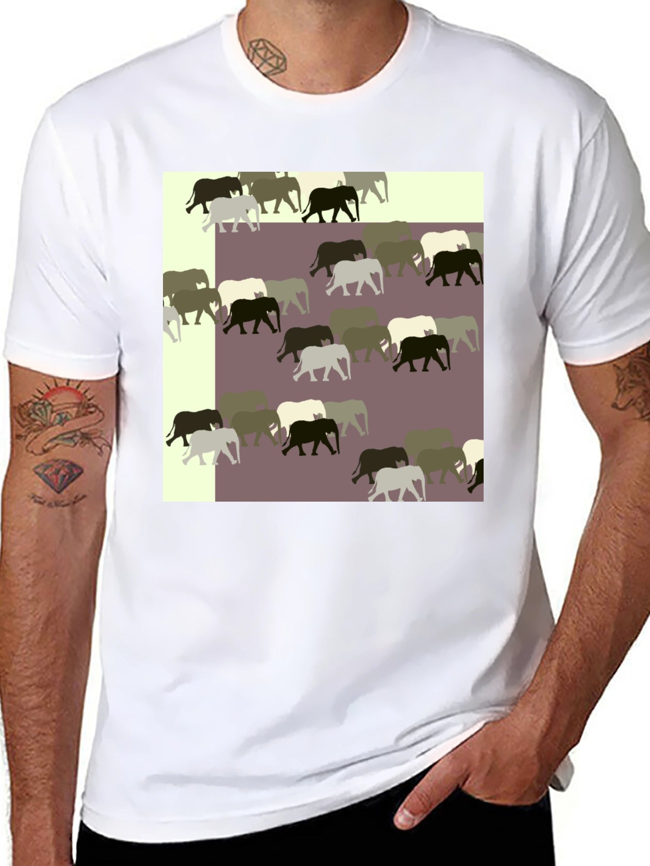 Elephant Pattern Black T-Shirt