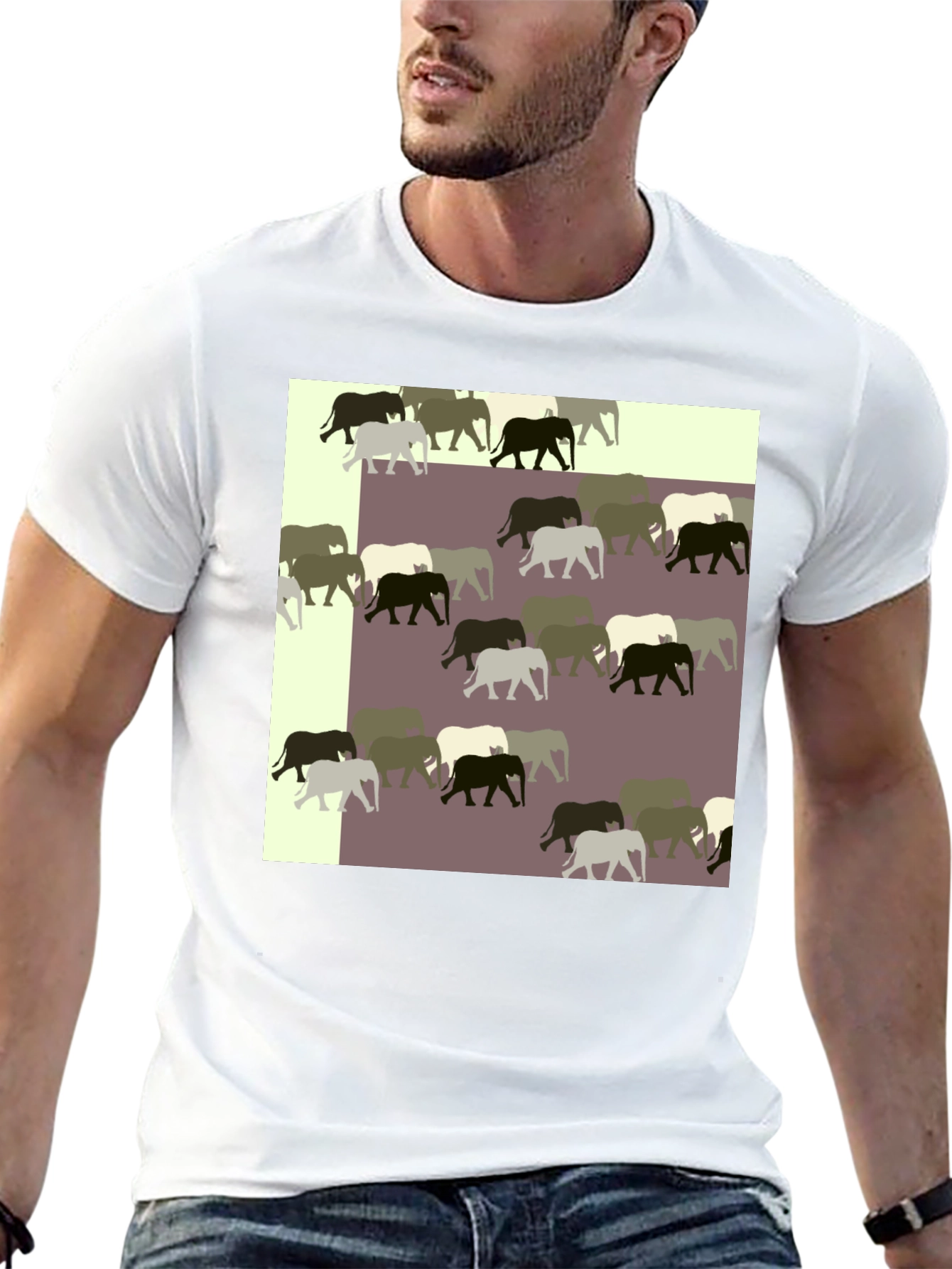 Elephant Pattern Black T-Shirt