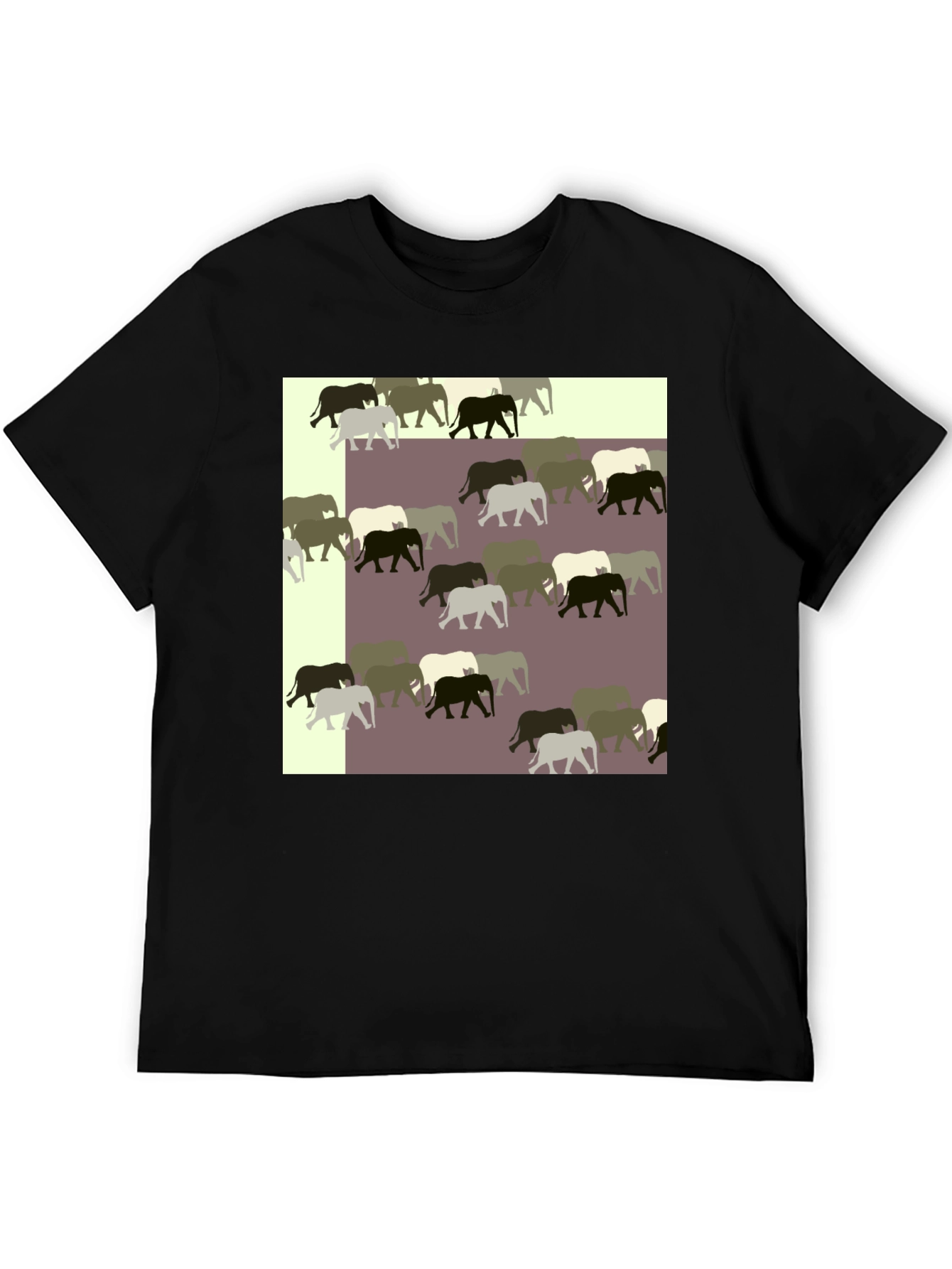 Elephant Pattern Black T-Shirt