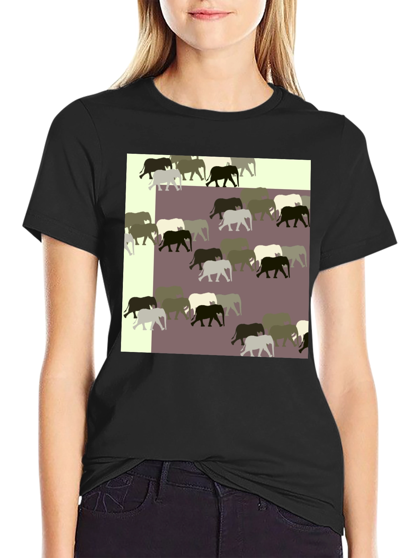 Elephant Pattern Black T-Shirt