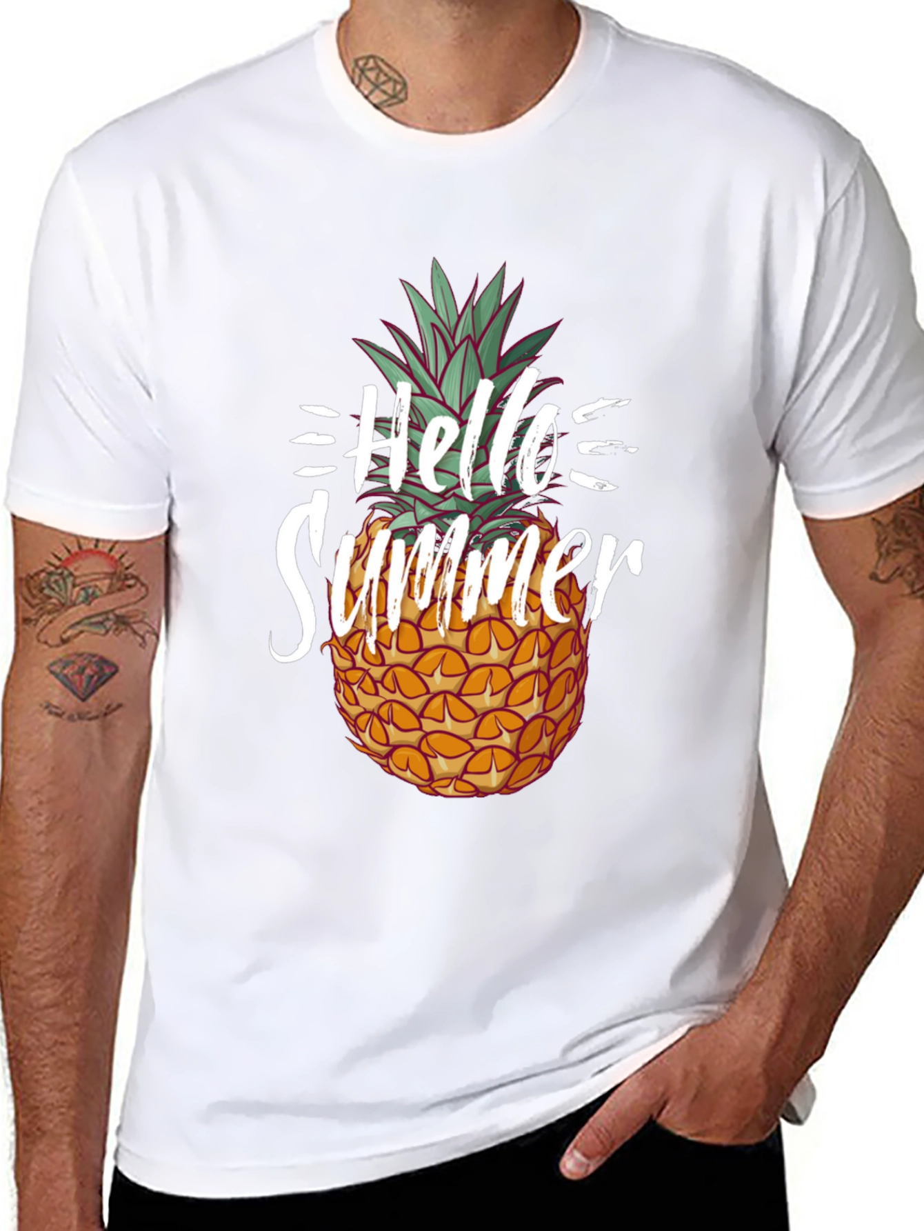 Hello Summer Pineapple Graphic Tee - Black Cotton Shirt
