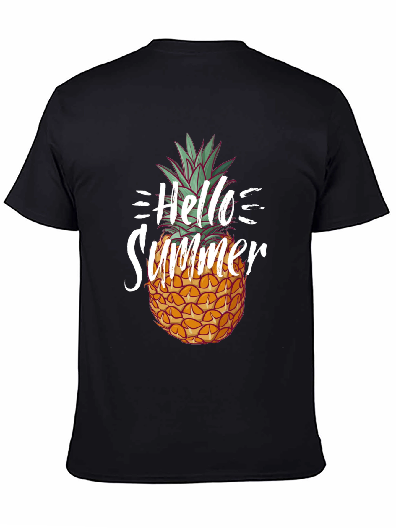 Hello Summer Pineapple Graphic Tee - Black Cotton Shirt