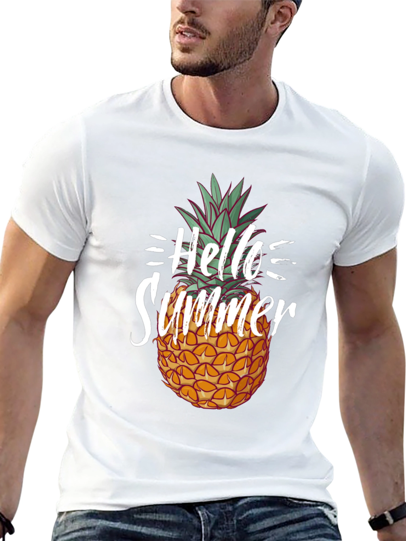 Hello Summer Pineapple Graphic Tee - Black Cotton Shirt