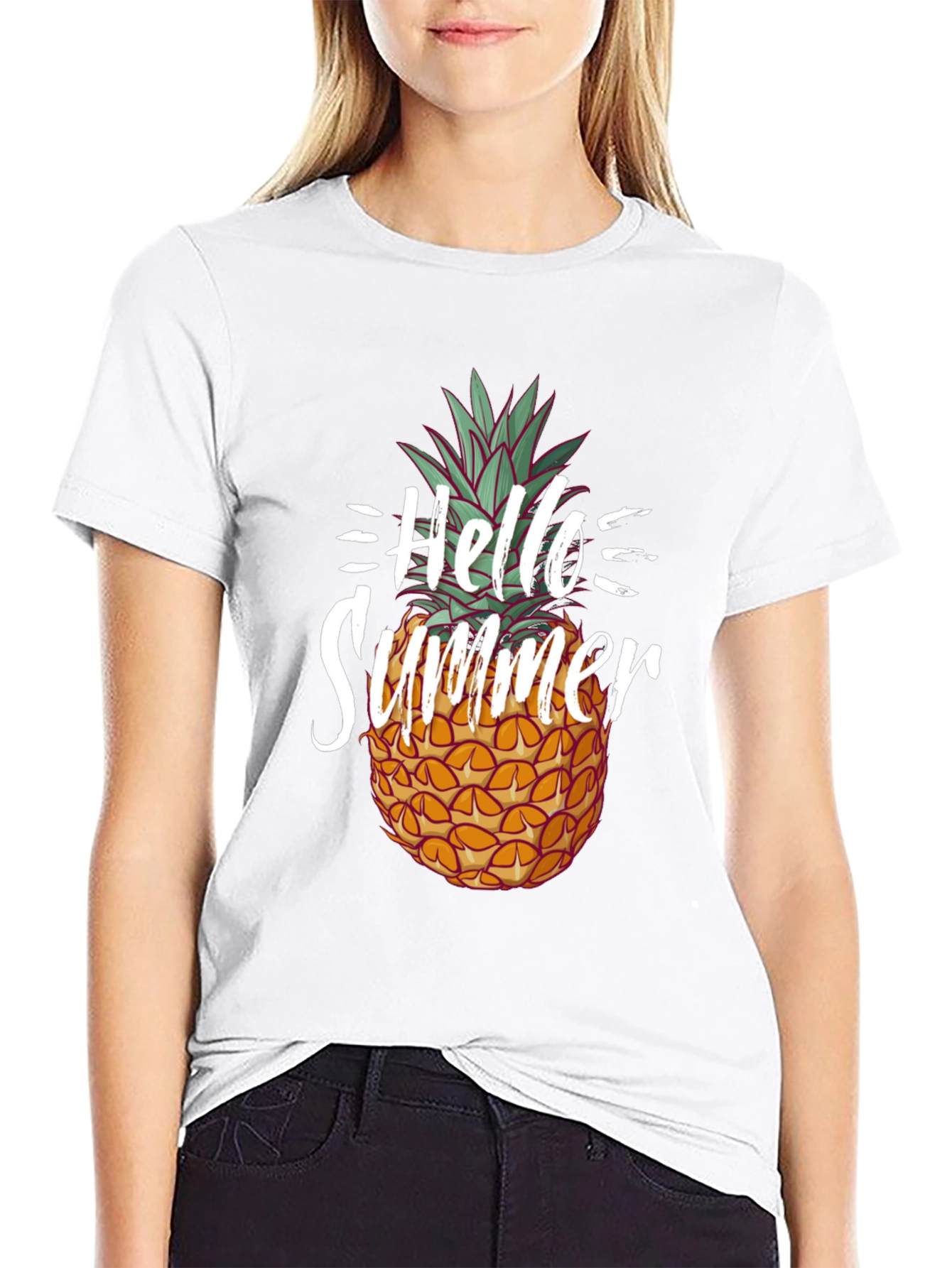 Hello Summer Pineapple Graphic Tee - Black Cotton Shirt