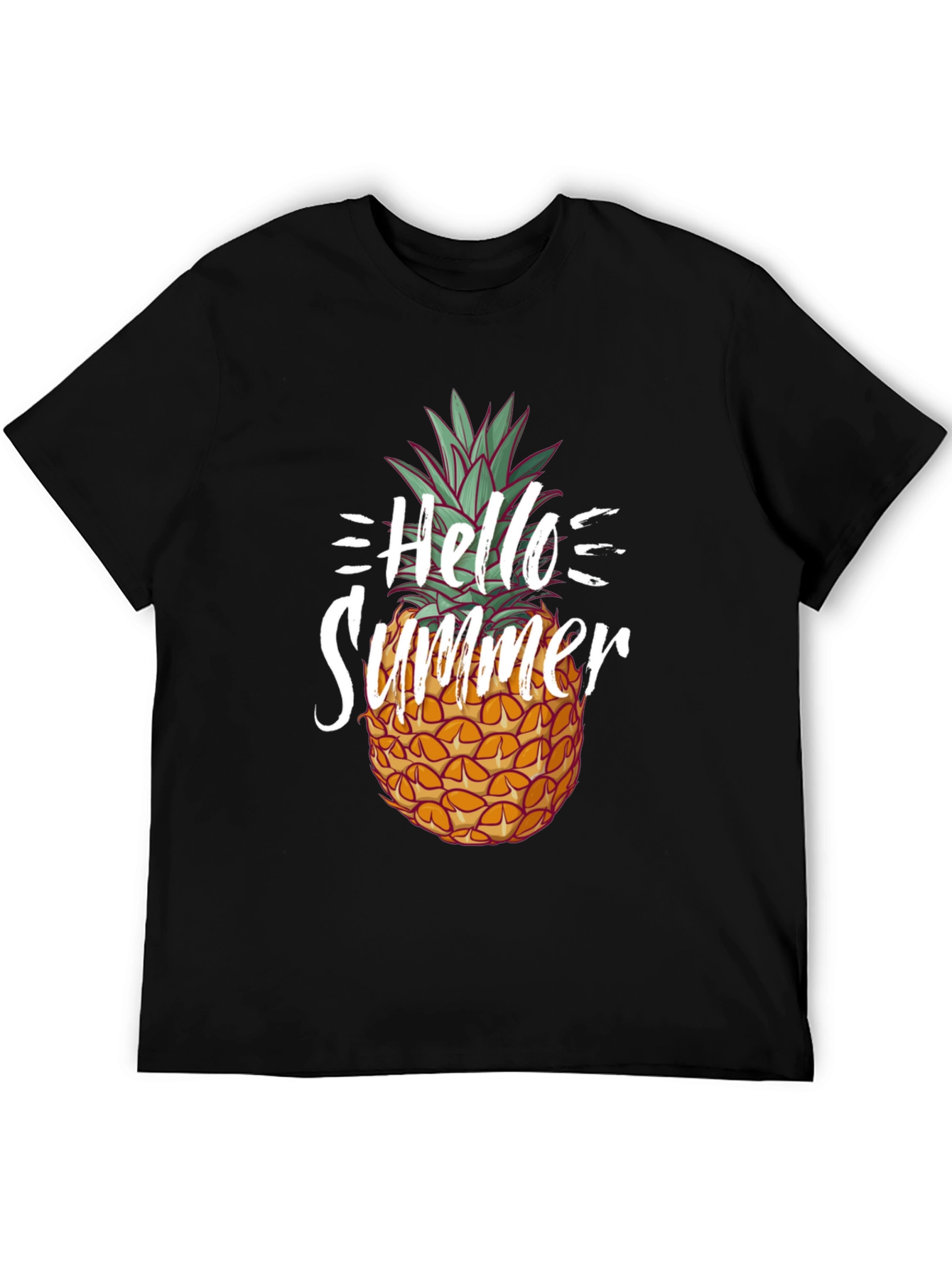 Hello Summer Pineapple Graphic Tee - Black Cotton Shirt