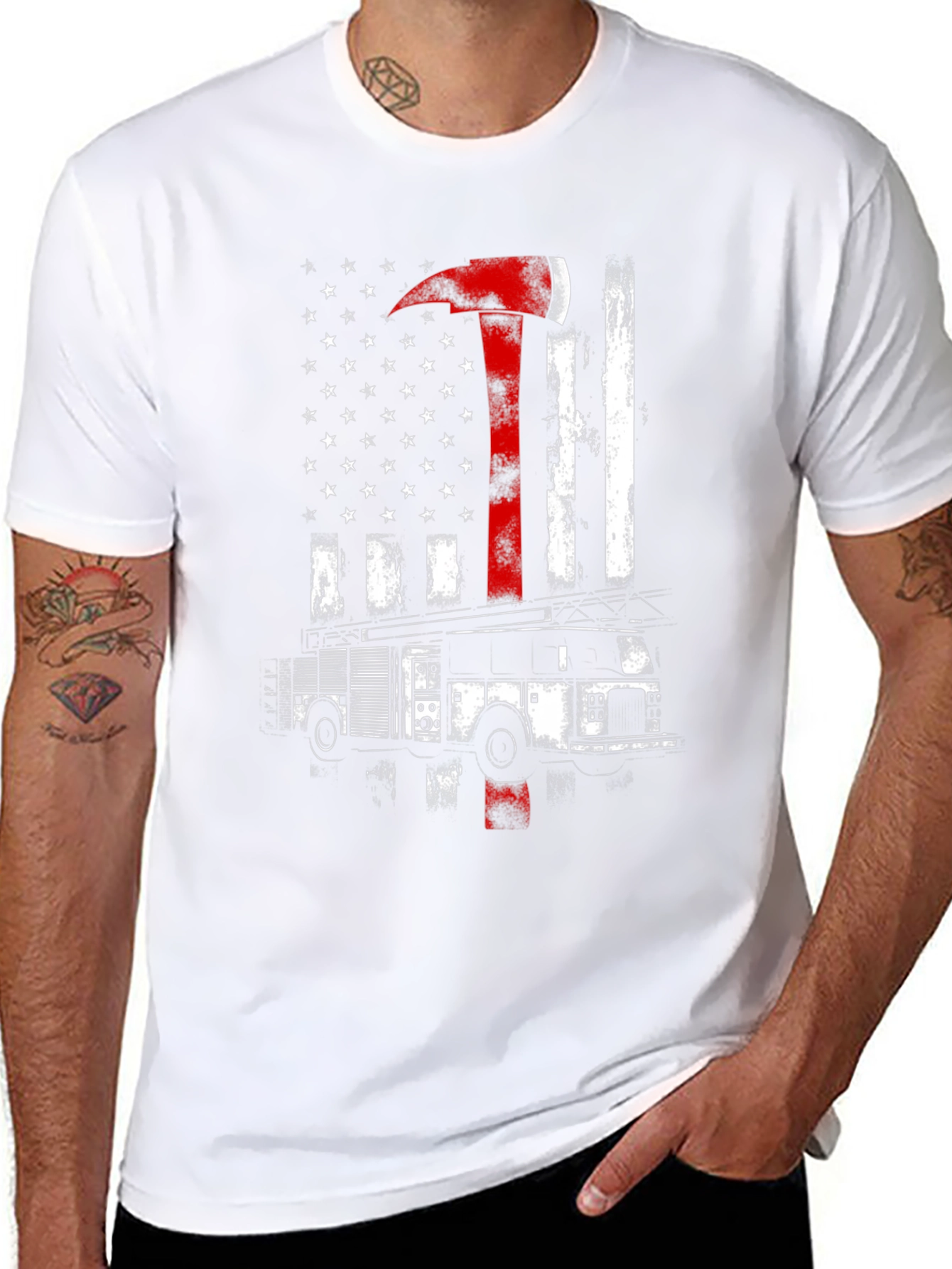 Firefighter American Flag Axe T-Shirt