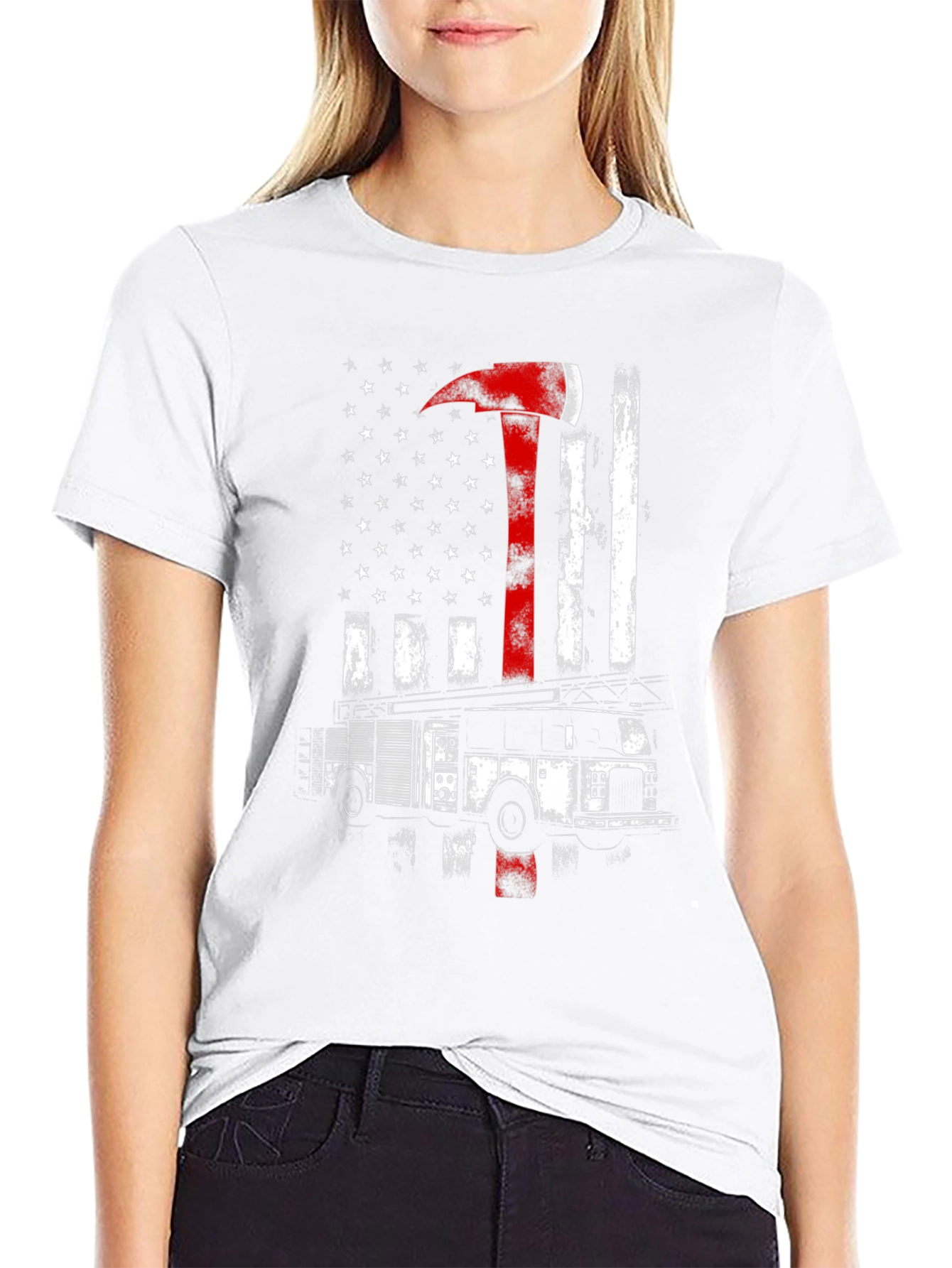 Firefighter American Flag Axe T-Shirt