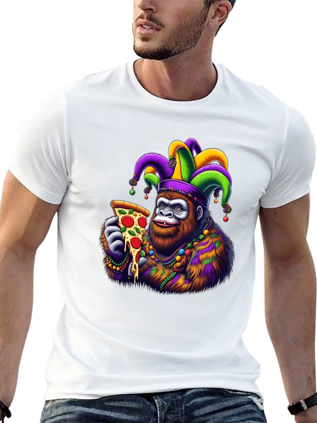 Gorilla Mardi Gras Pizza T-Shirt