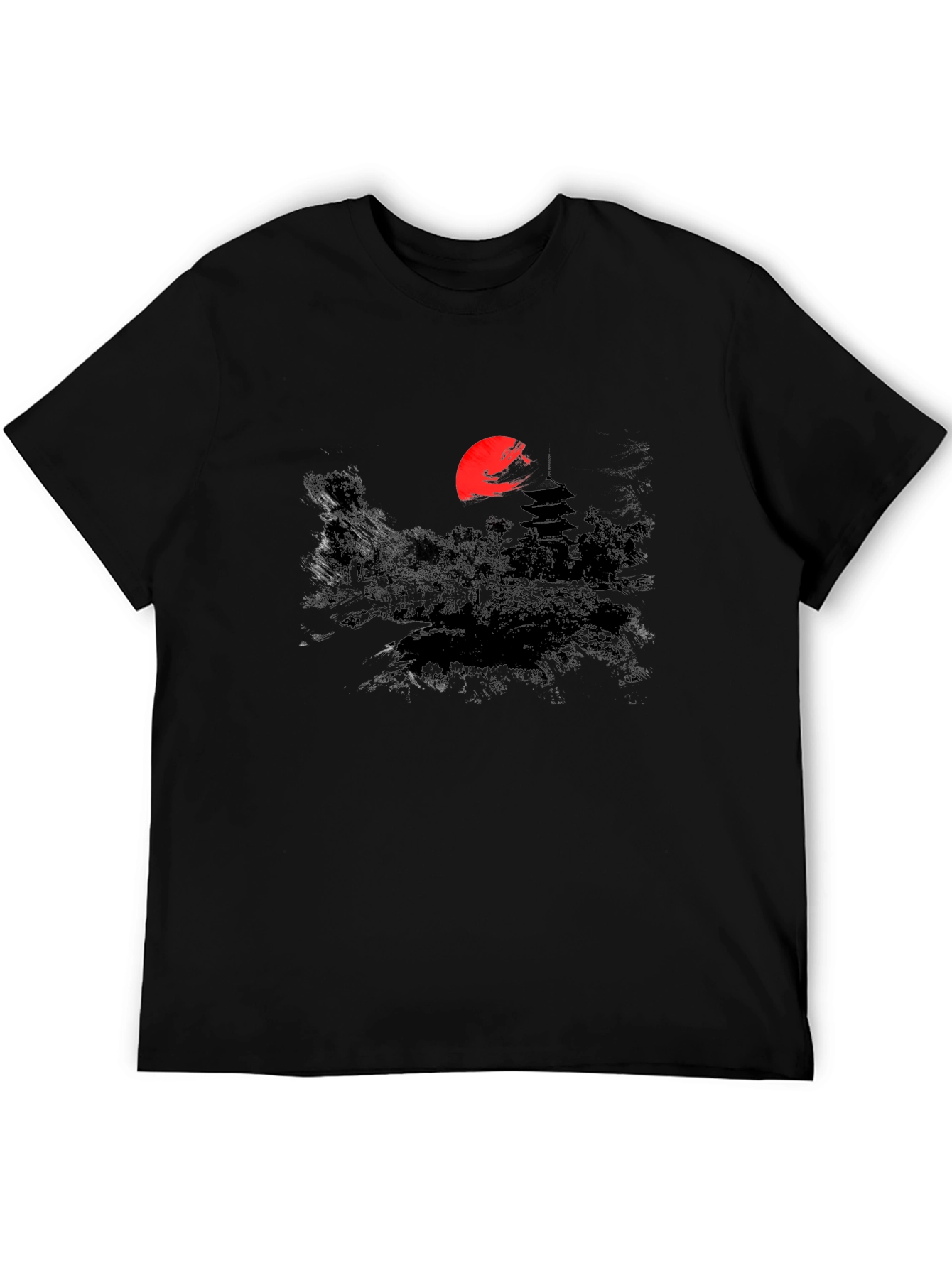Japanese Sunset Graphic Tee - Black Cotton T-Shirt