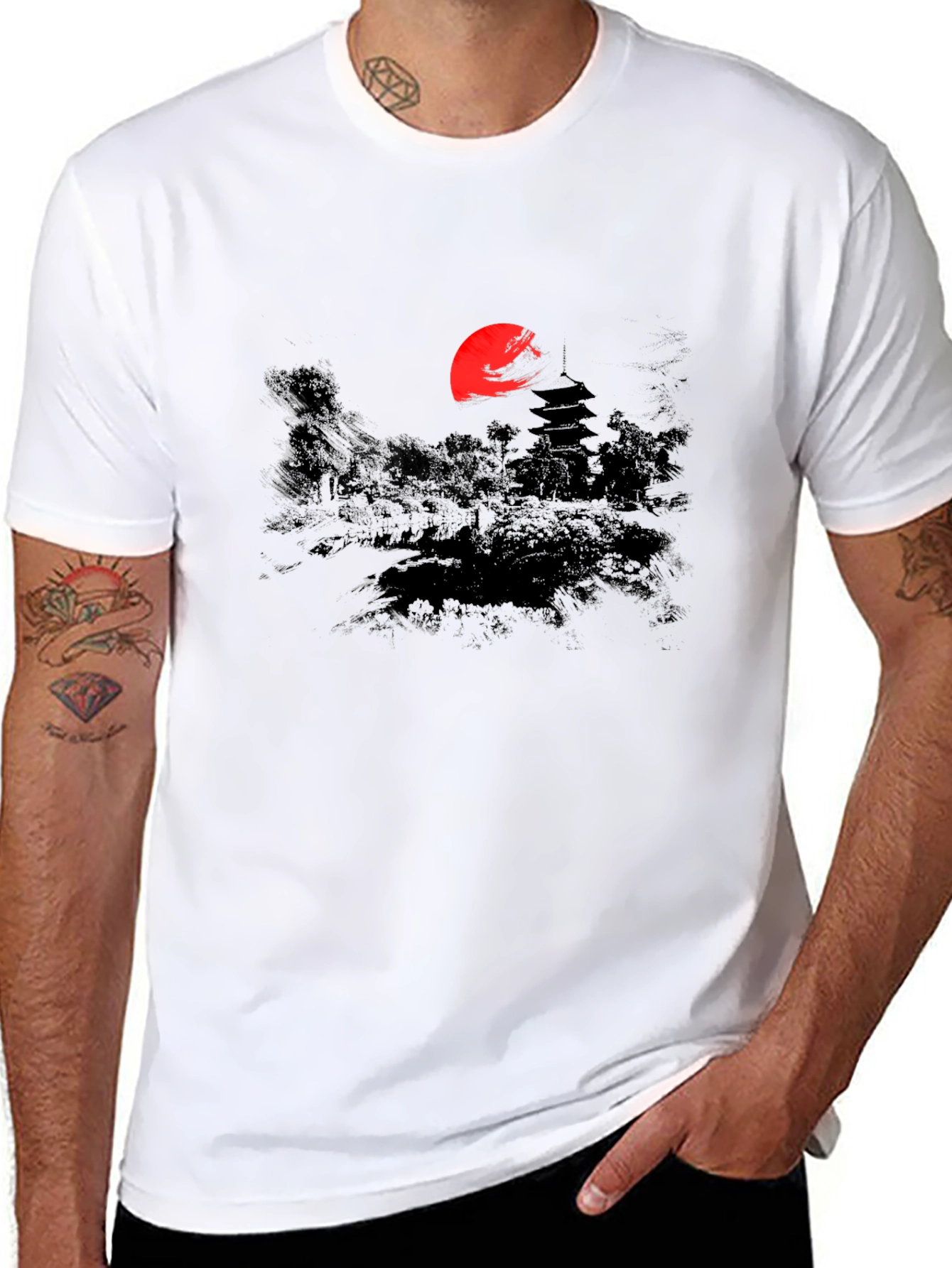 Japanese Sunset Graphic Tee - Black Cotton T-Shirt