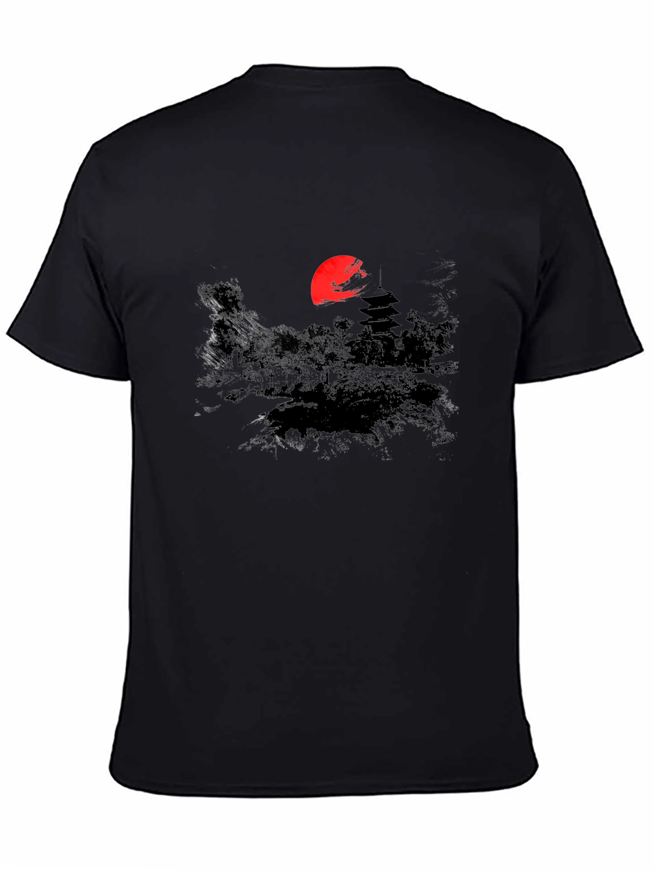 Japanese Sunset Graphic Tee - Black Cotton T-Shirt