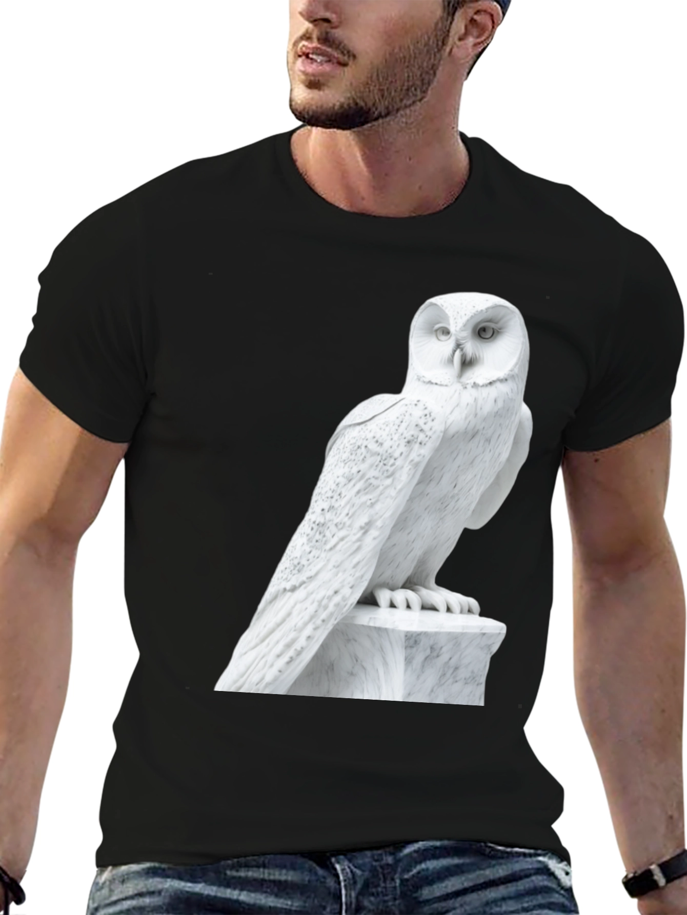 Owl Statue Graphic T-Shirt - Unisex Black Tee