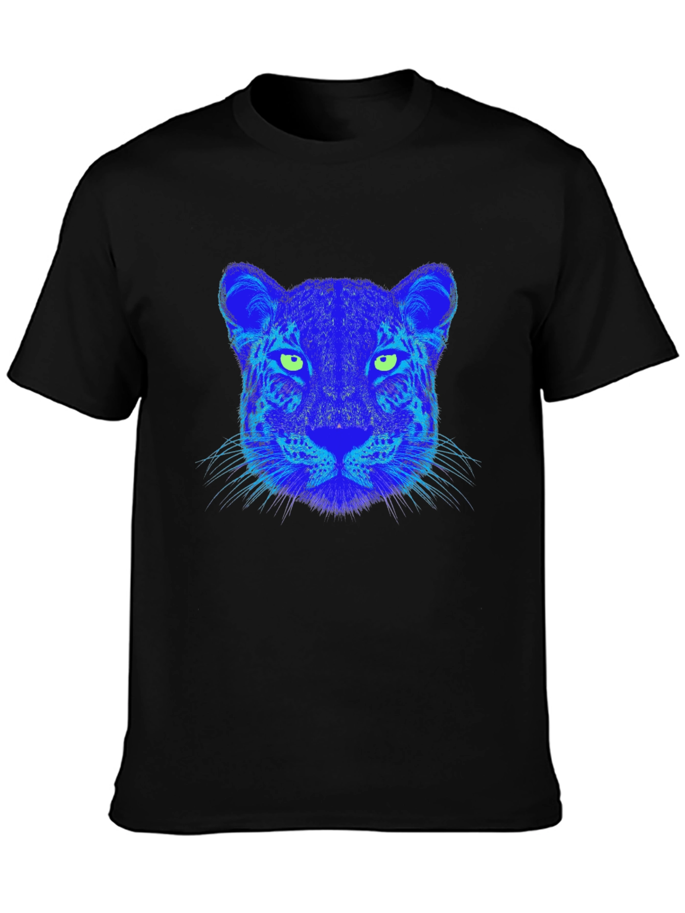 Blue Leopard Graphic Print Black T-Shirt