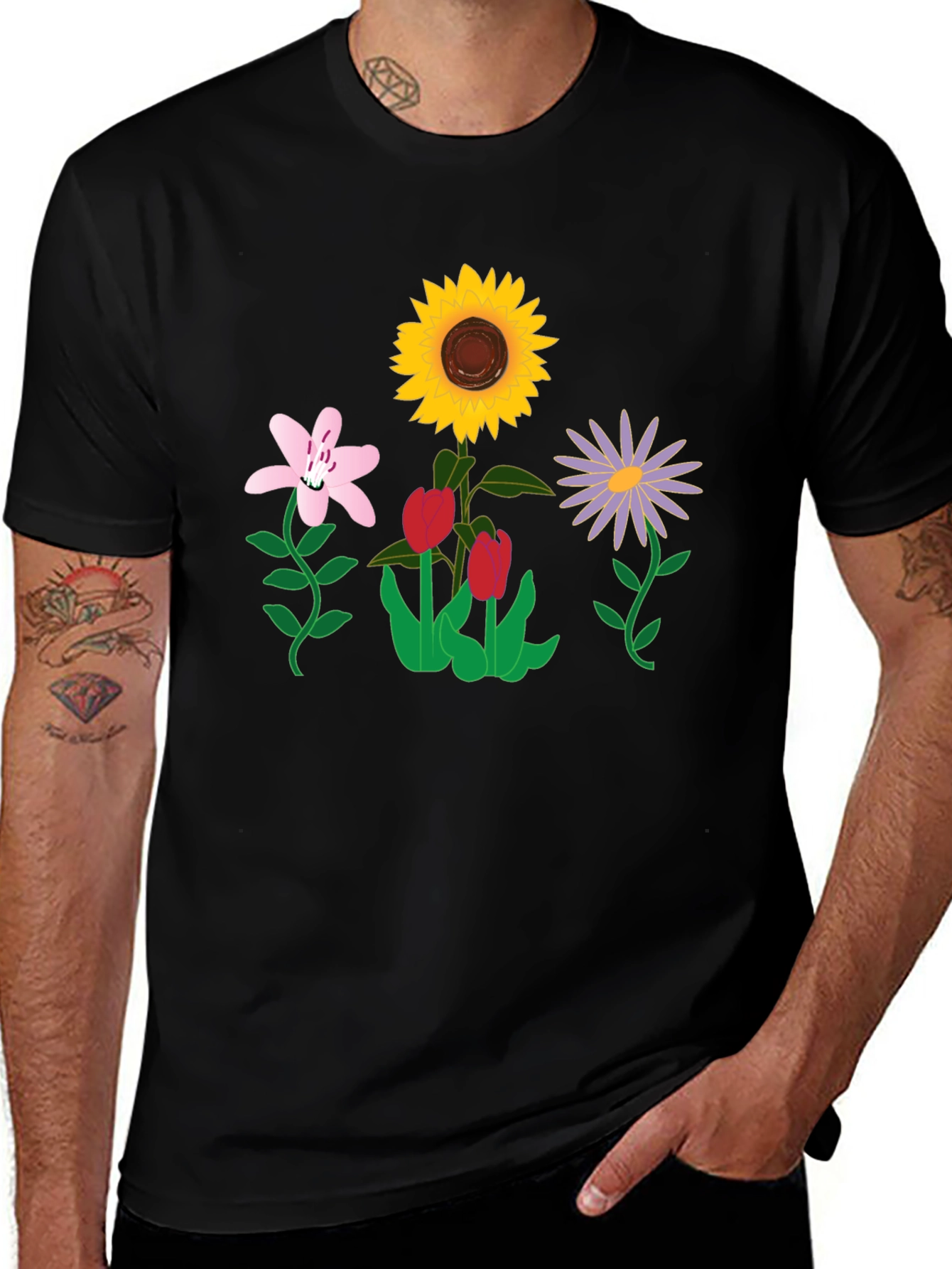 Floral Graphic T-Shirt - Black Casual Tee