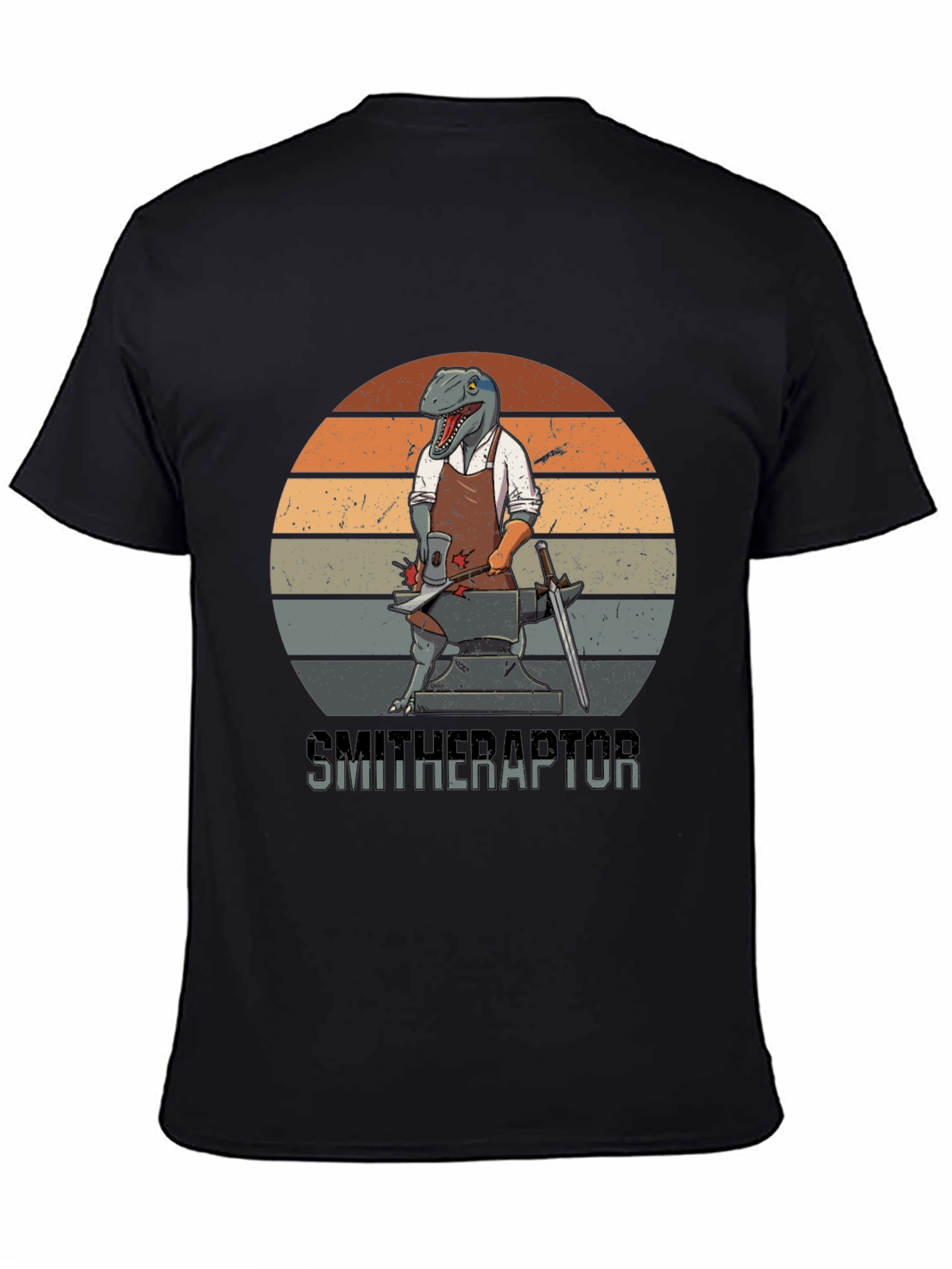 Smitheraptor T-Shirt: Dinosaur Blacksmith Design